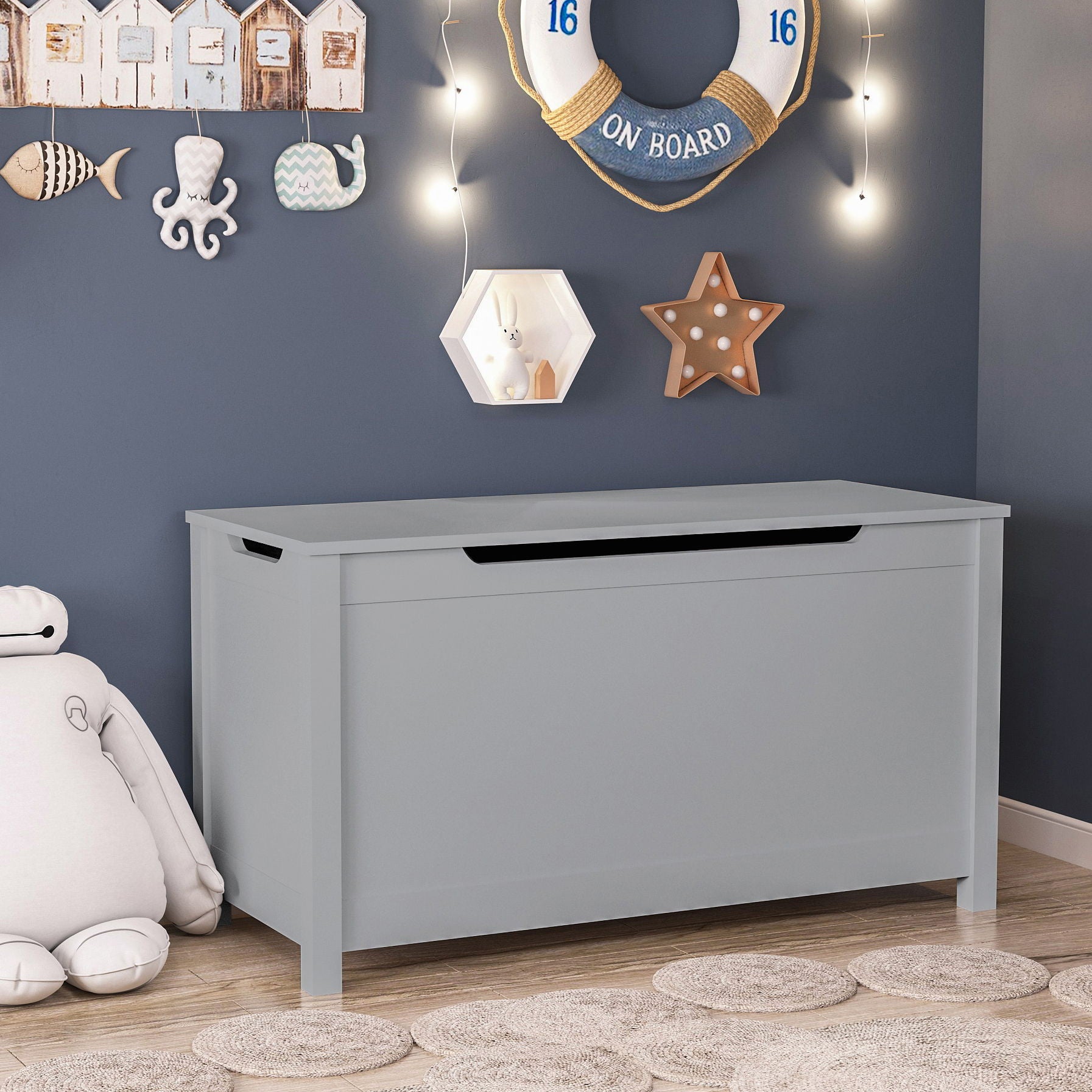 Toy Box Storage With Safety Hinged Lid