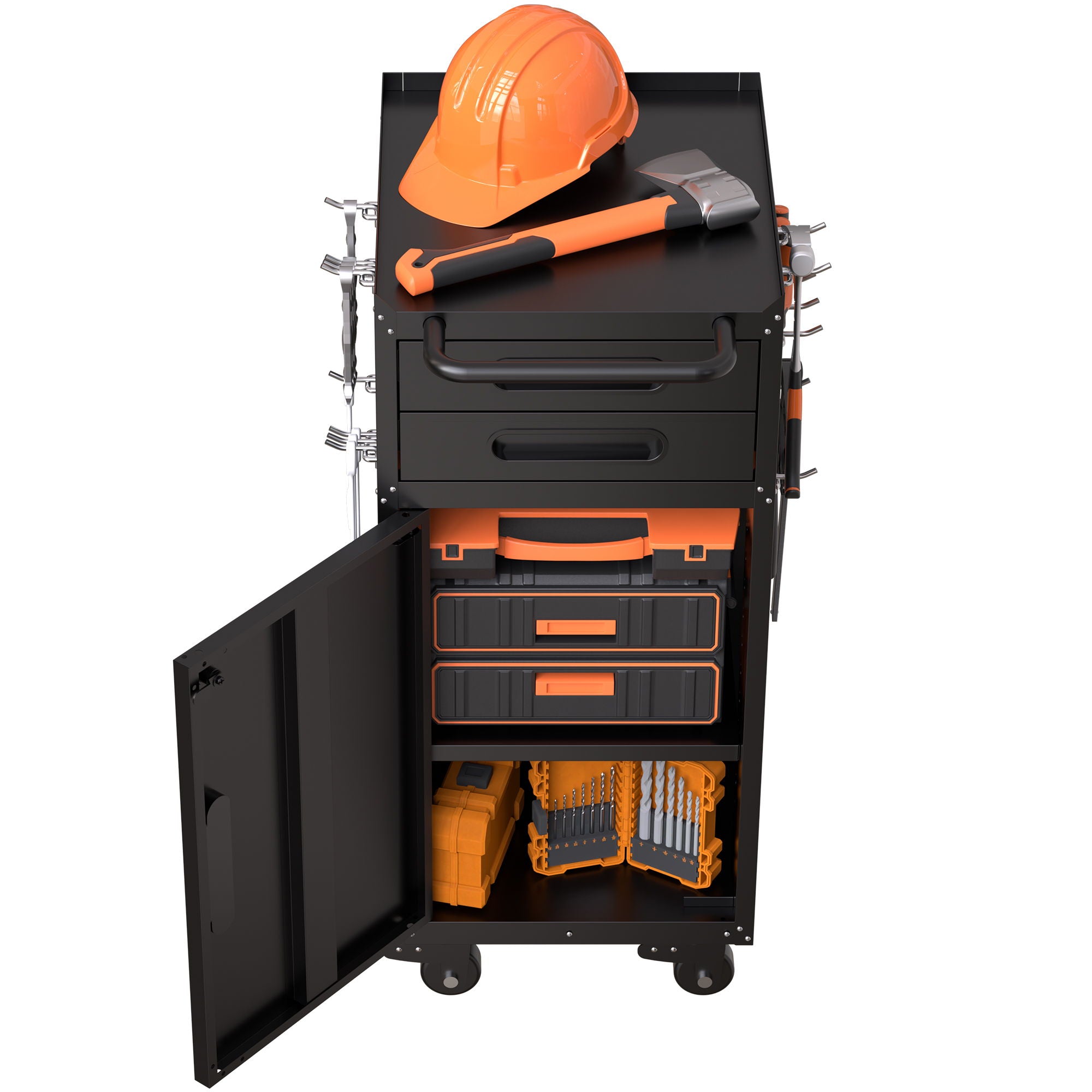Rolling Tool Cabinet Heavy Duty Garage Storage With Lockable Doors & Drawers