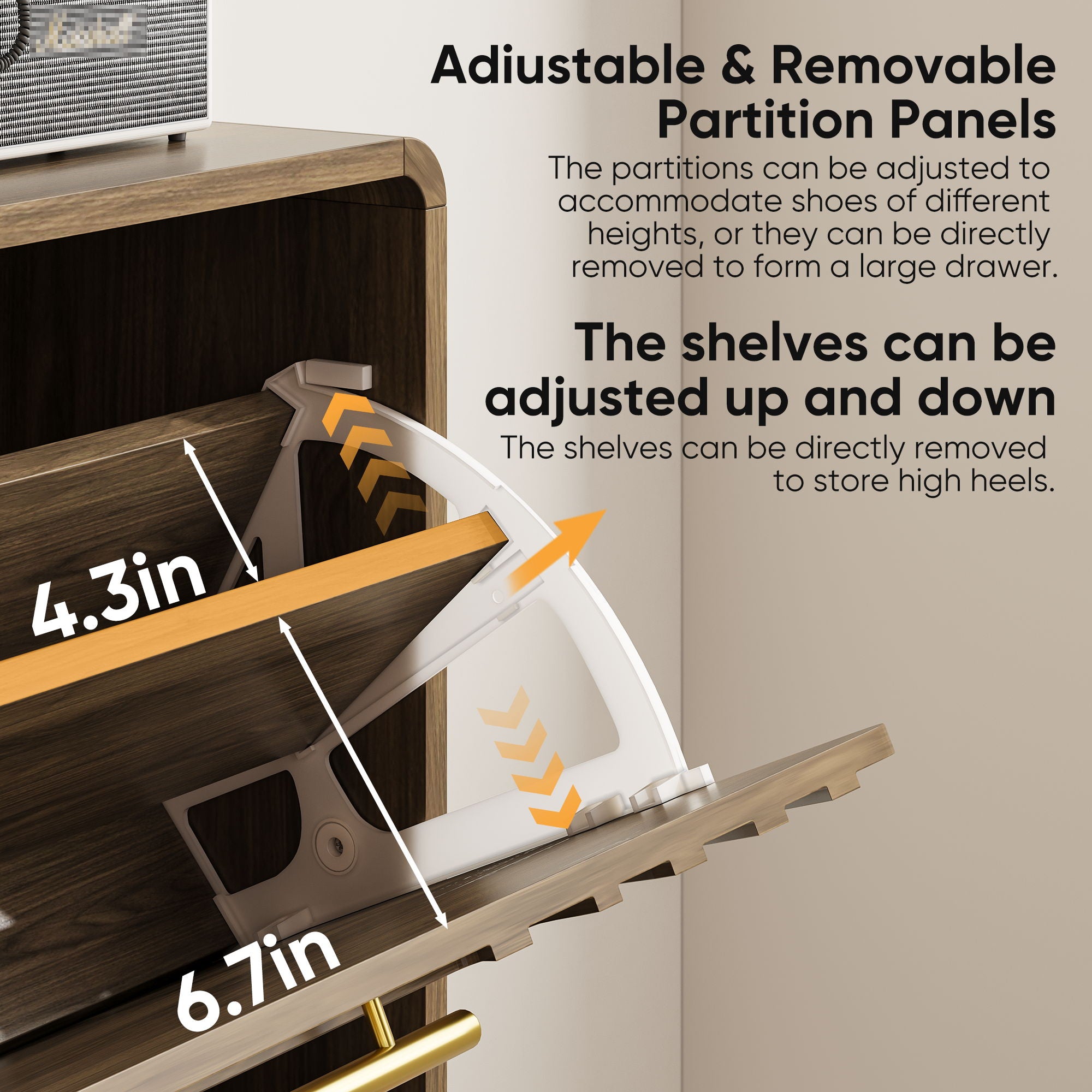 Freestanding Shoe Cabinet With 2 Flip Top Drawers For Entryway - Walnut