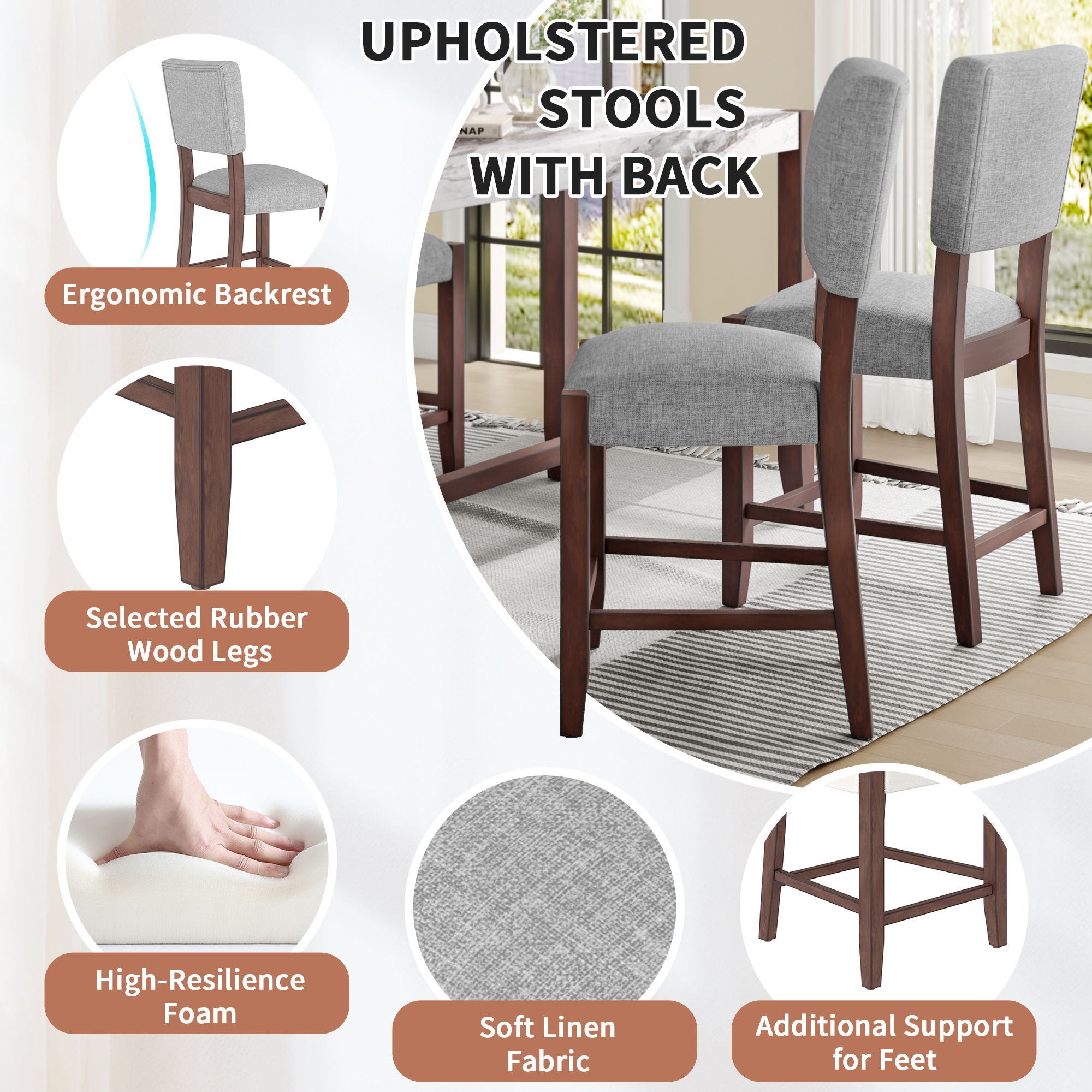 5 Piece Counter Height Dining Set With 4 Upholstered Chairs