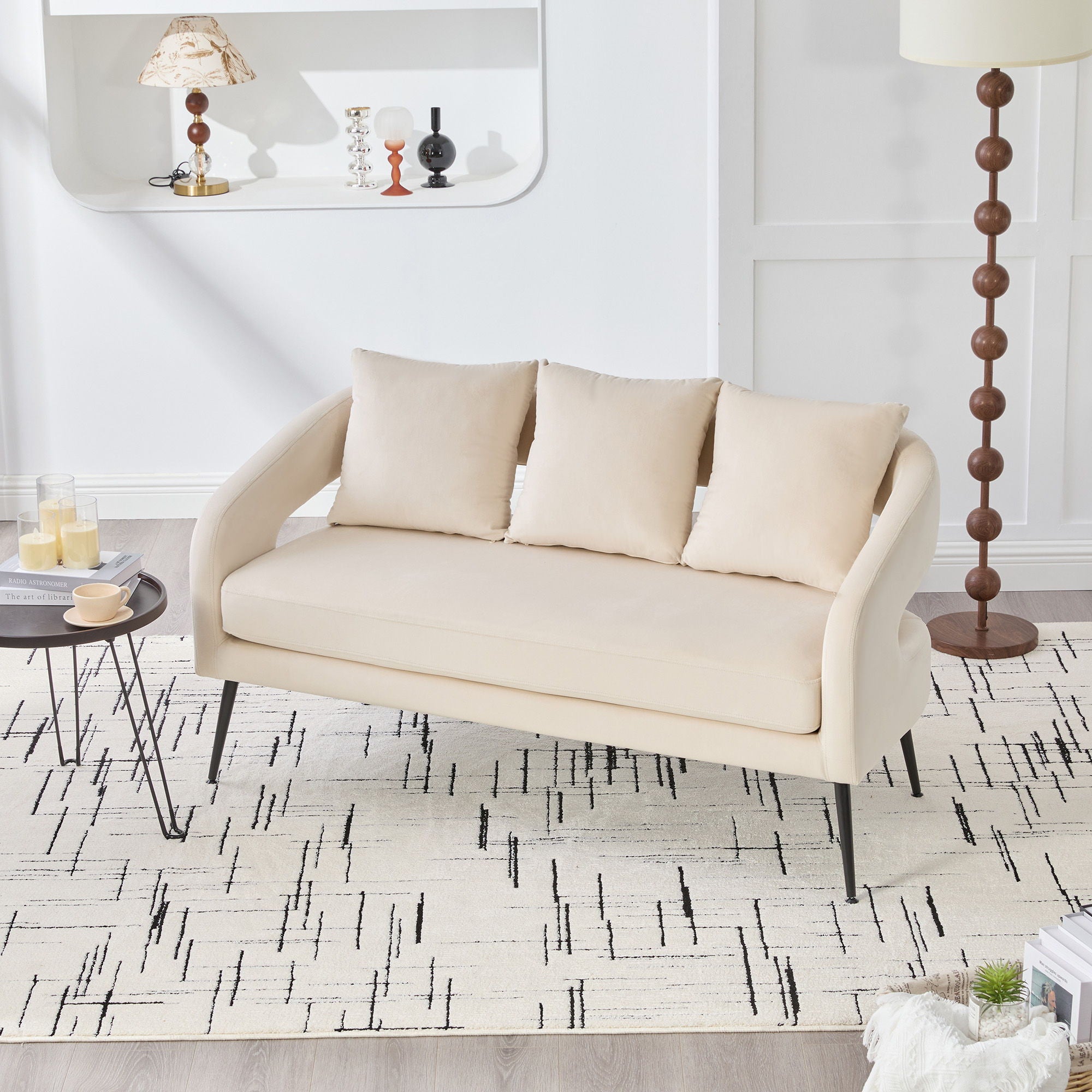 Open Back Loveseat Settee With 3 Pillows