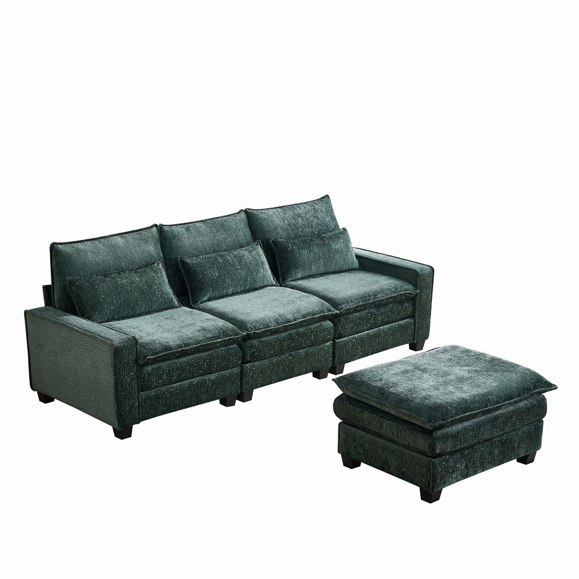 Modern Comfy L Shaped Sectional Sofa With Movable Ottoman