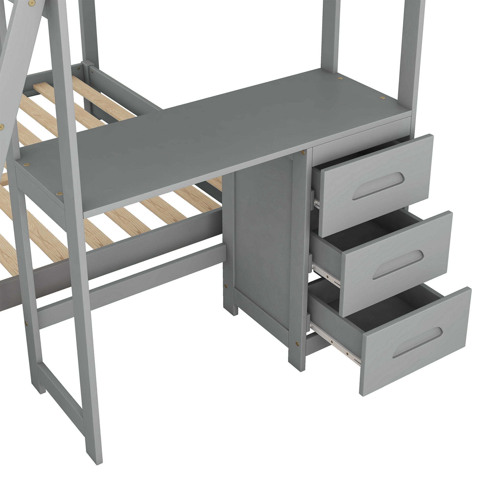 Bunk Bed With Built In Desk And 3 Drawers