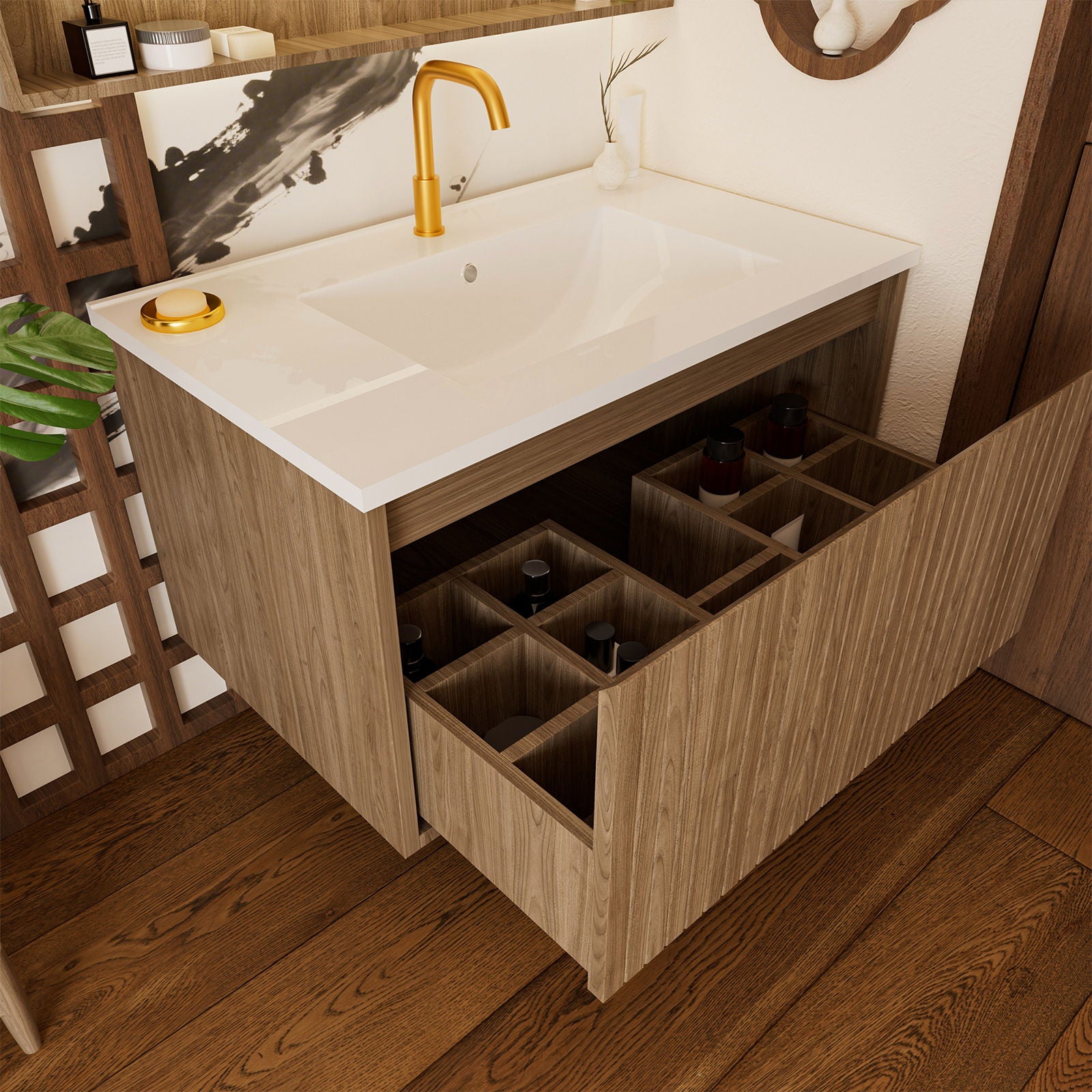 Wall Mounted Floating Bathroom Vanity With Sink And Drawers