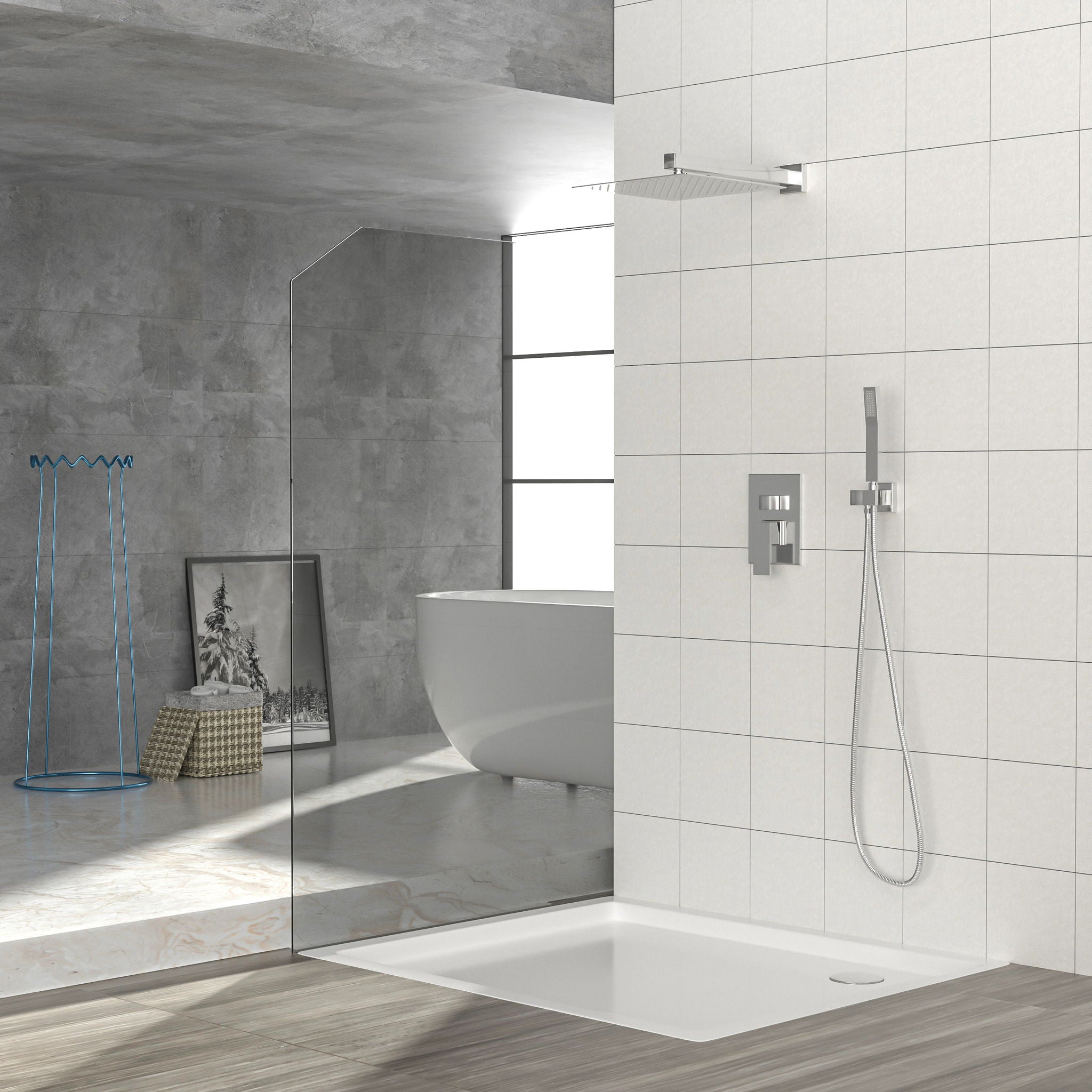 10" Square Dual Shower Head System Wall Mounted With Rough In Valve Modern Bathroom Fixture