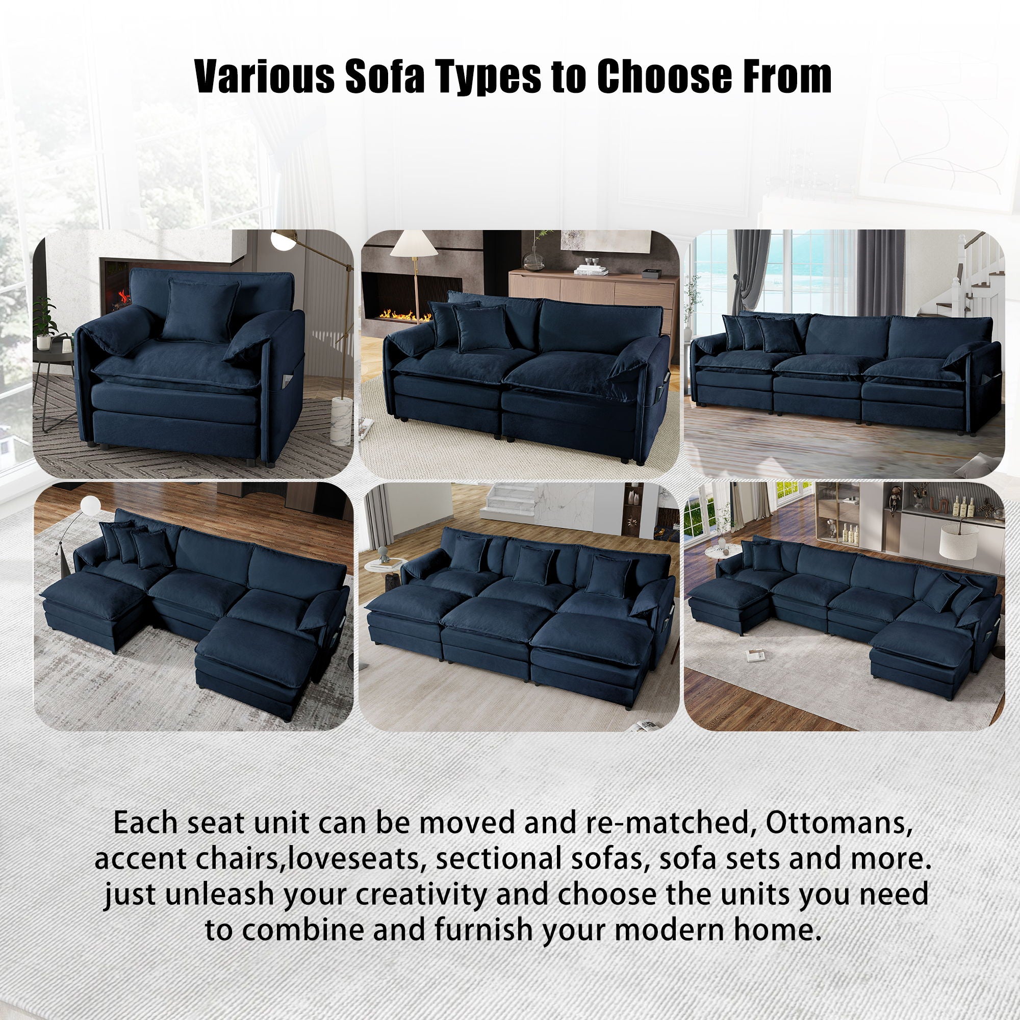 Modern Oversized Loveseat Sofa With Deep Seat And Diy Combination