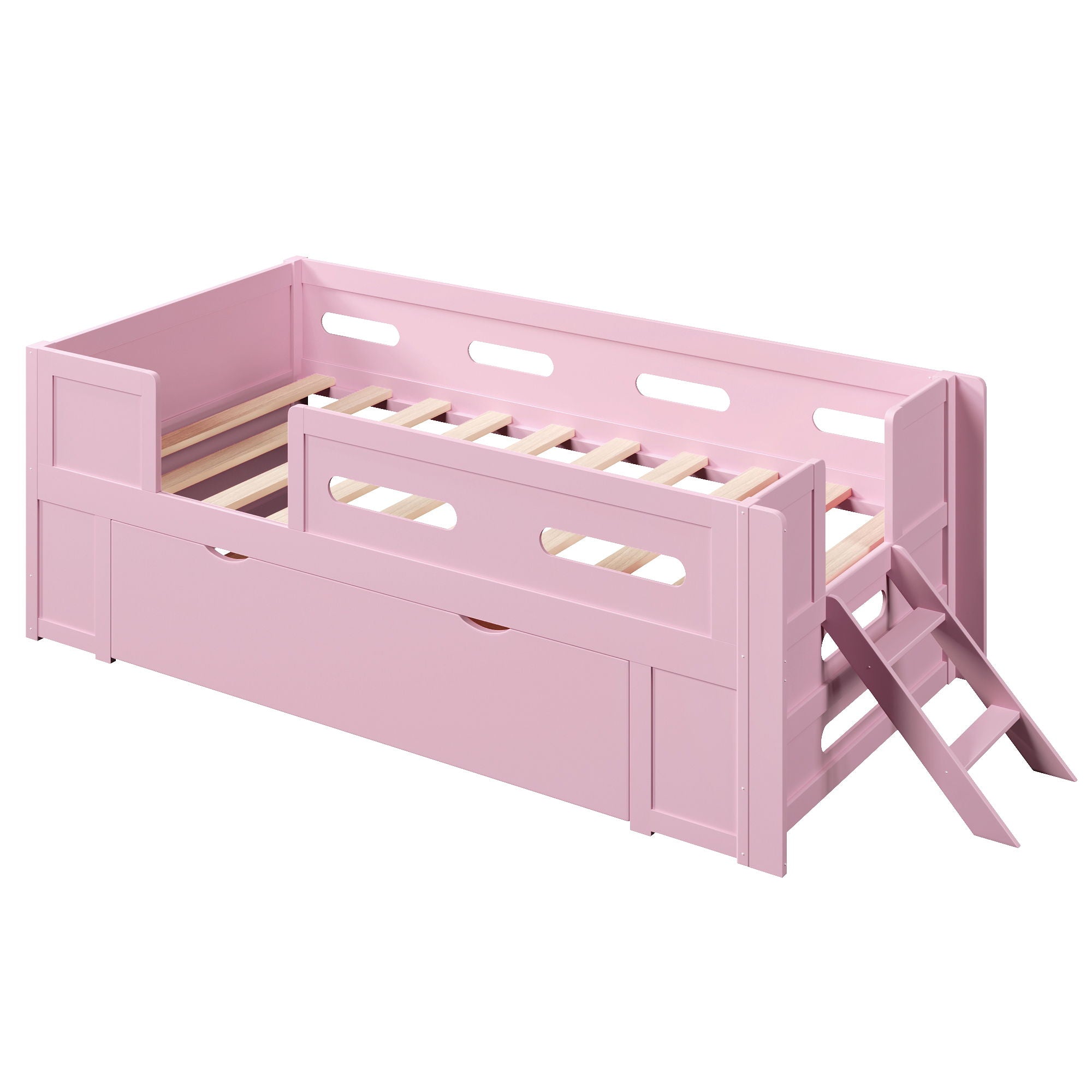 Platform Bed With Guardrail And Drawer