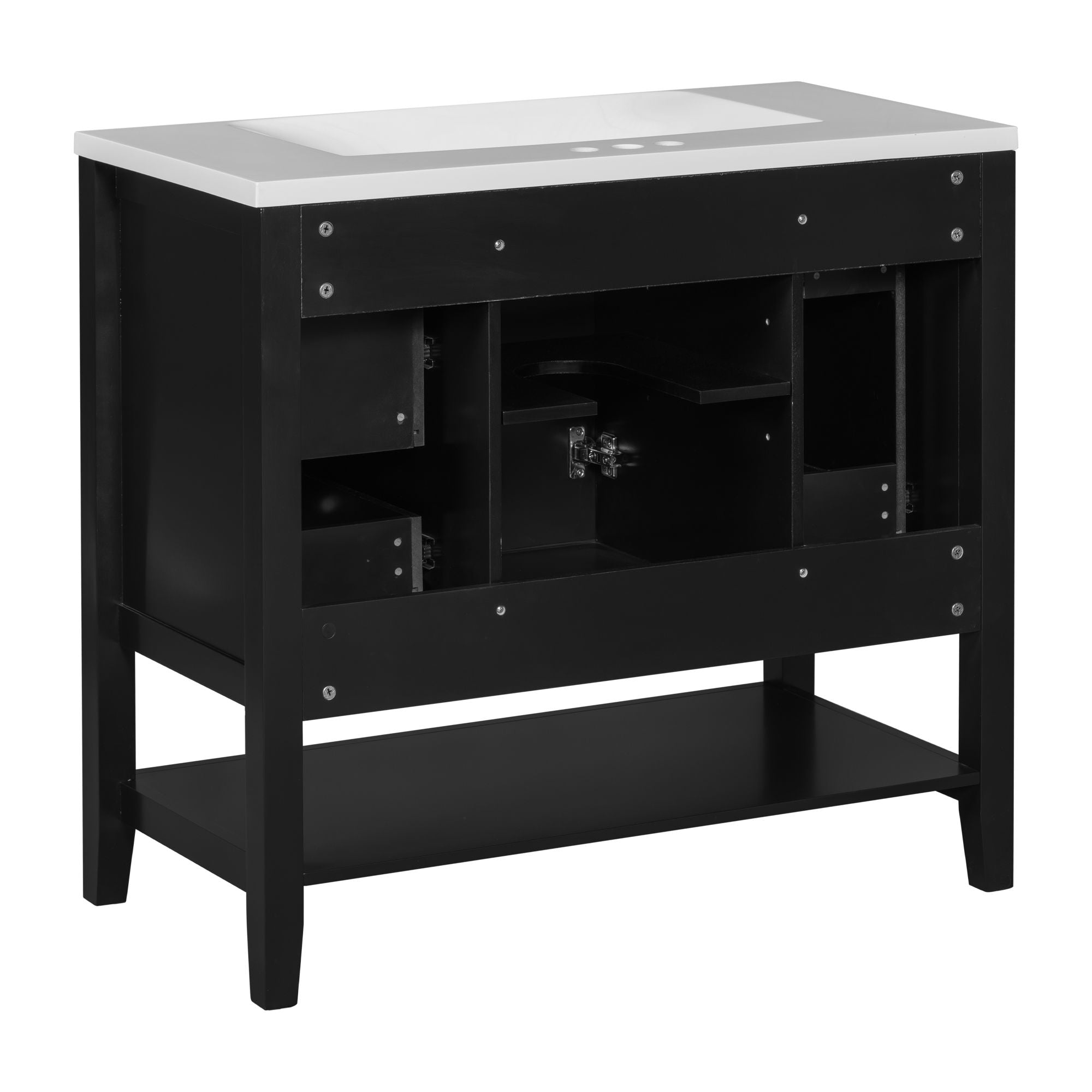 36" Bathroom Vanity & Sink, 2 Cabinet And 3 Drawers - Black