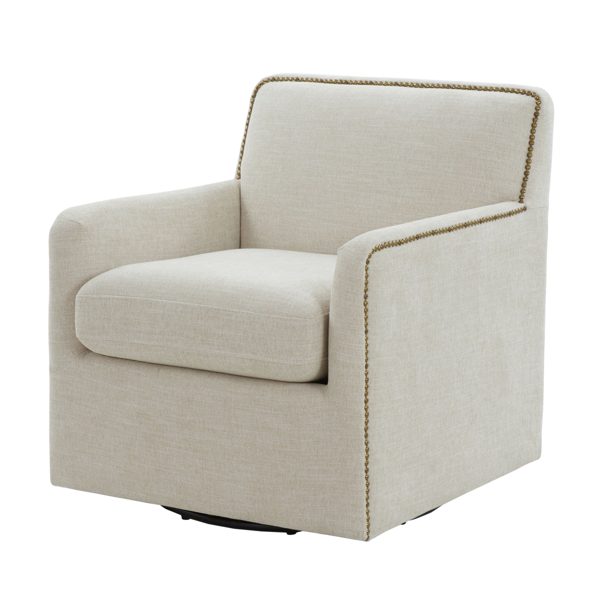 Tolland - Swivel Accent Chair With Antique Brass Nailhead Trim - Beige