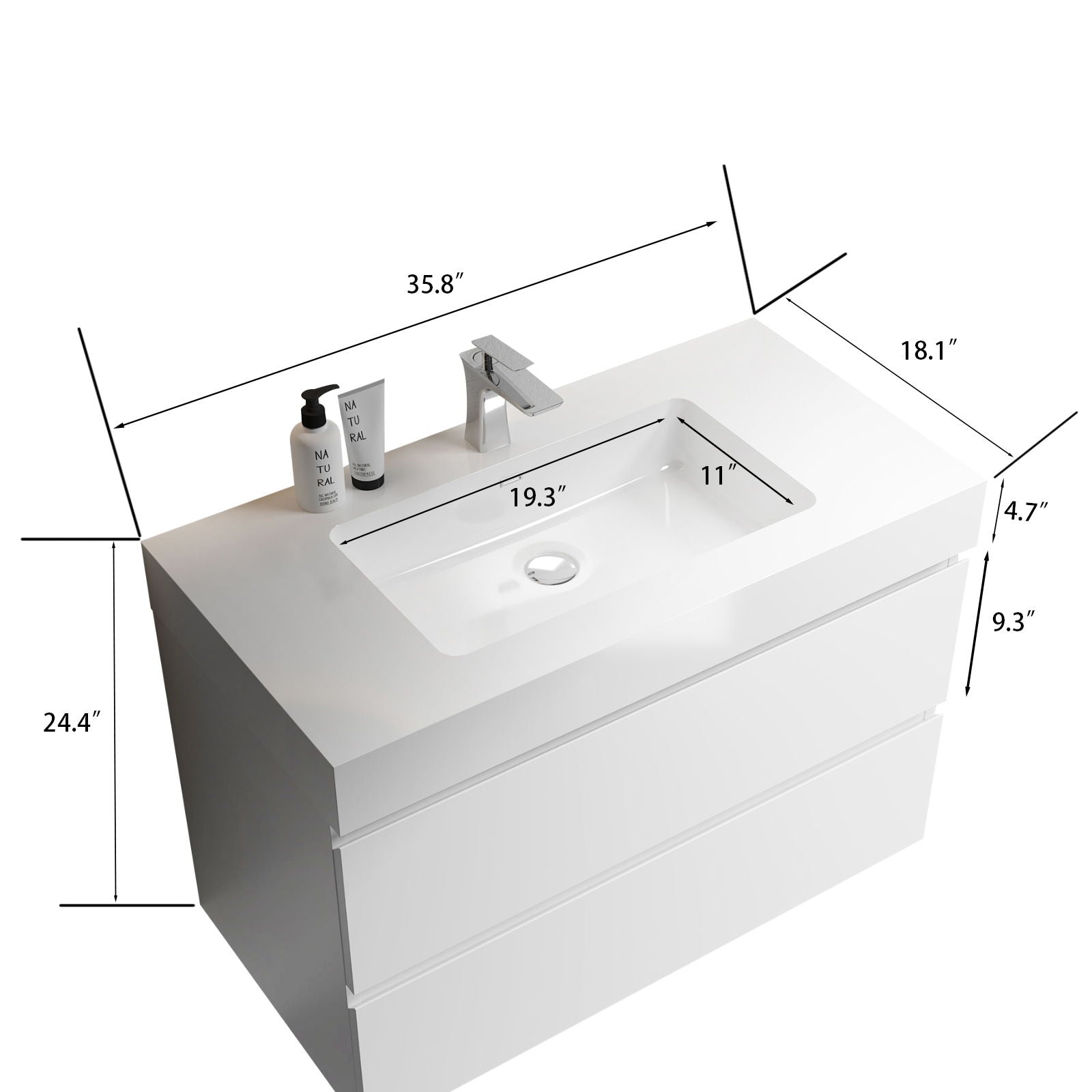 Alice - Bathroom Vanity With Large Storage, Sink, Wall Mounted