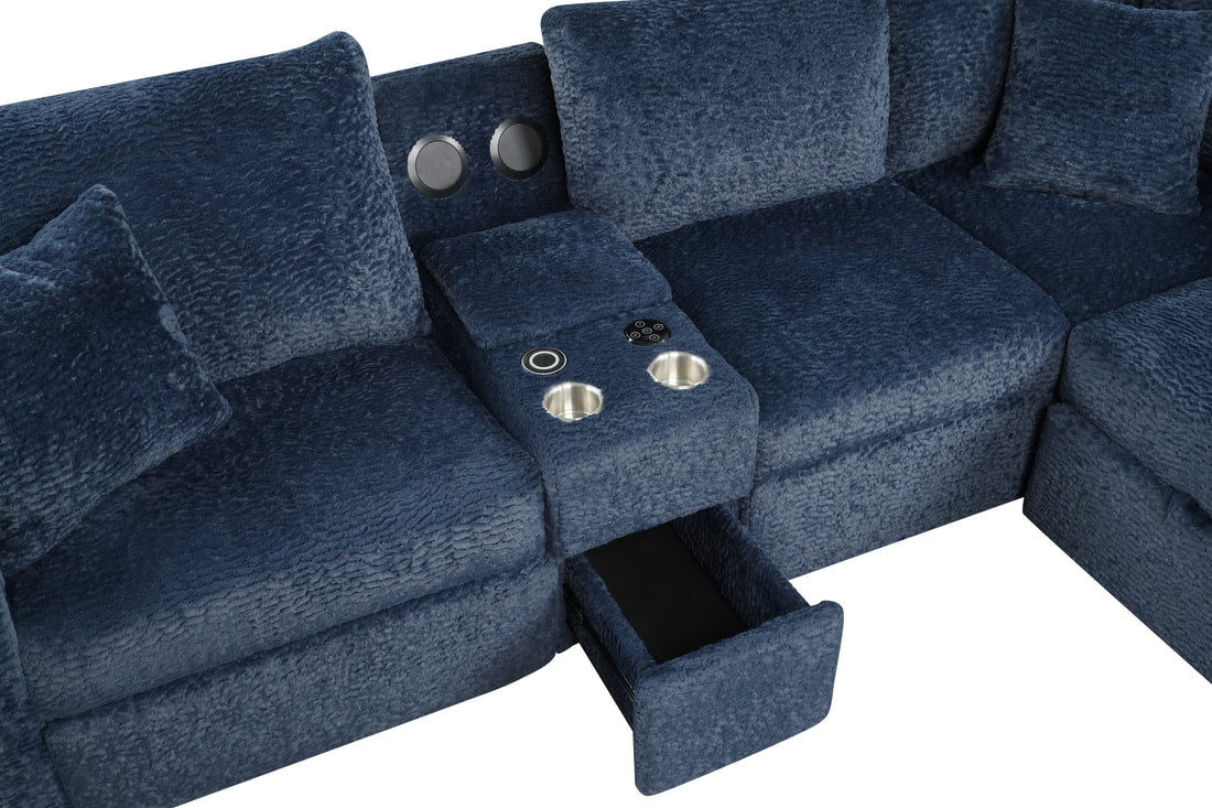 Hunter Blue Sectional (W/ Bluetooth Speaker & Pull-Out Bed)