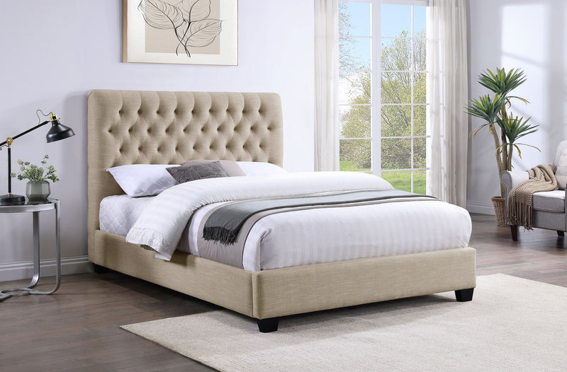 Chloe Upholstered California King Panel Bed Oatmeal