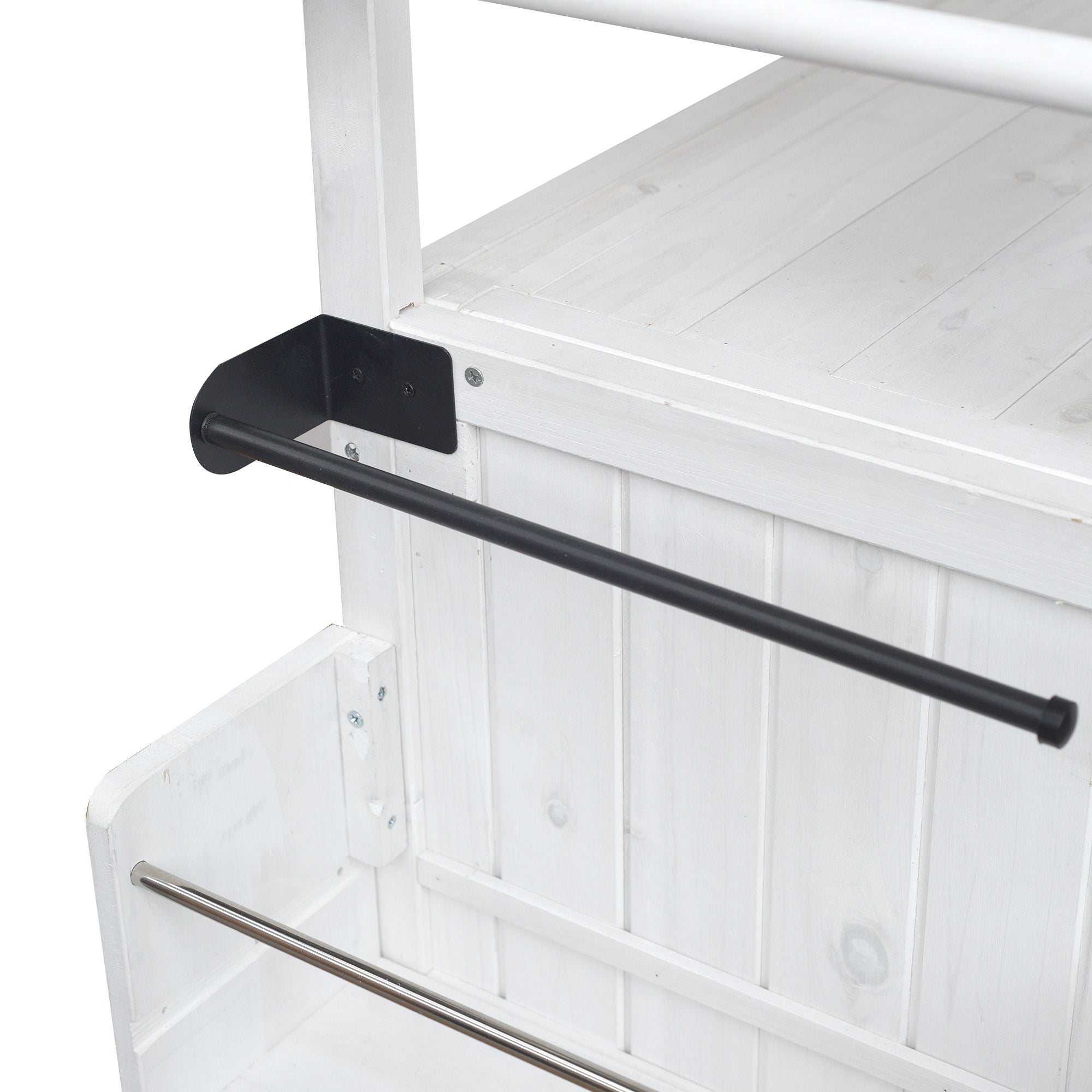 Foldable Outdoor Kitchen Island With Lockable Wheels, Storage Cabinet And Towel Rack For Patio