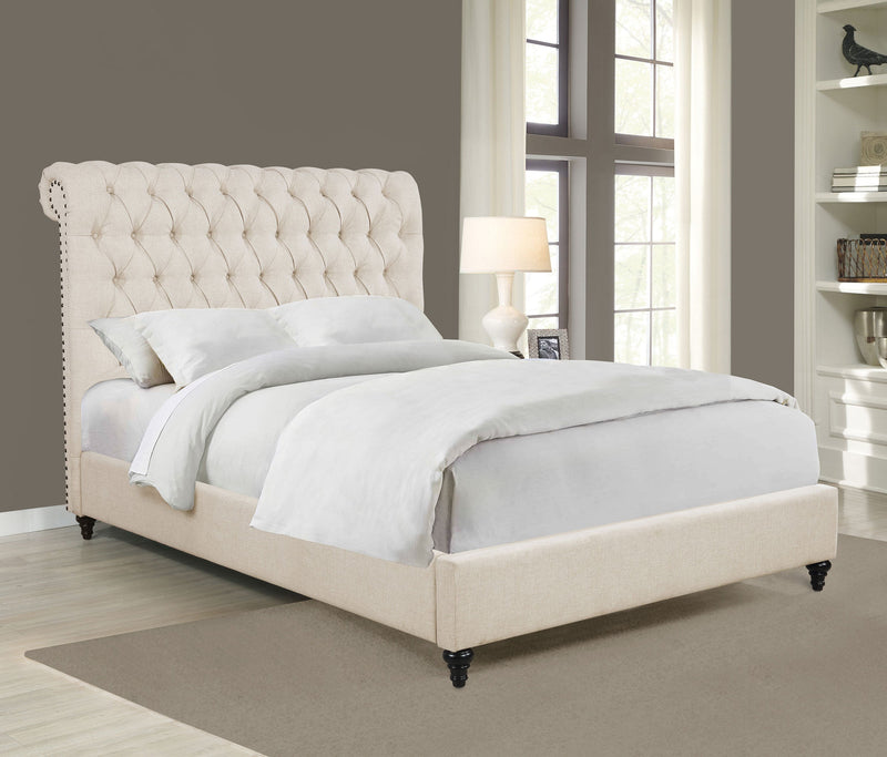 Devon 57-inch Upholstered California King Panel Bed Beige