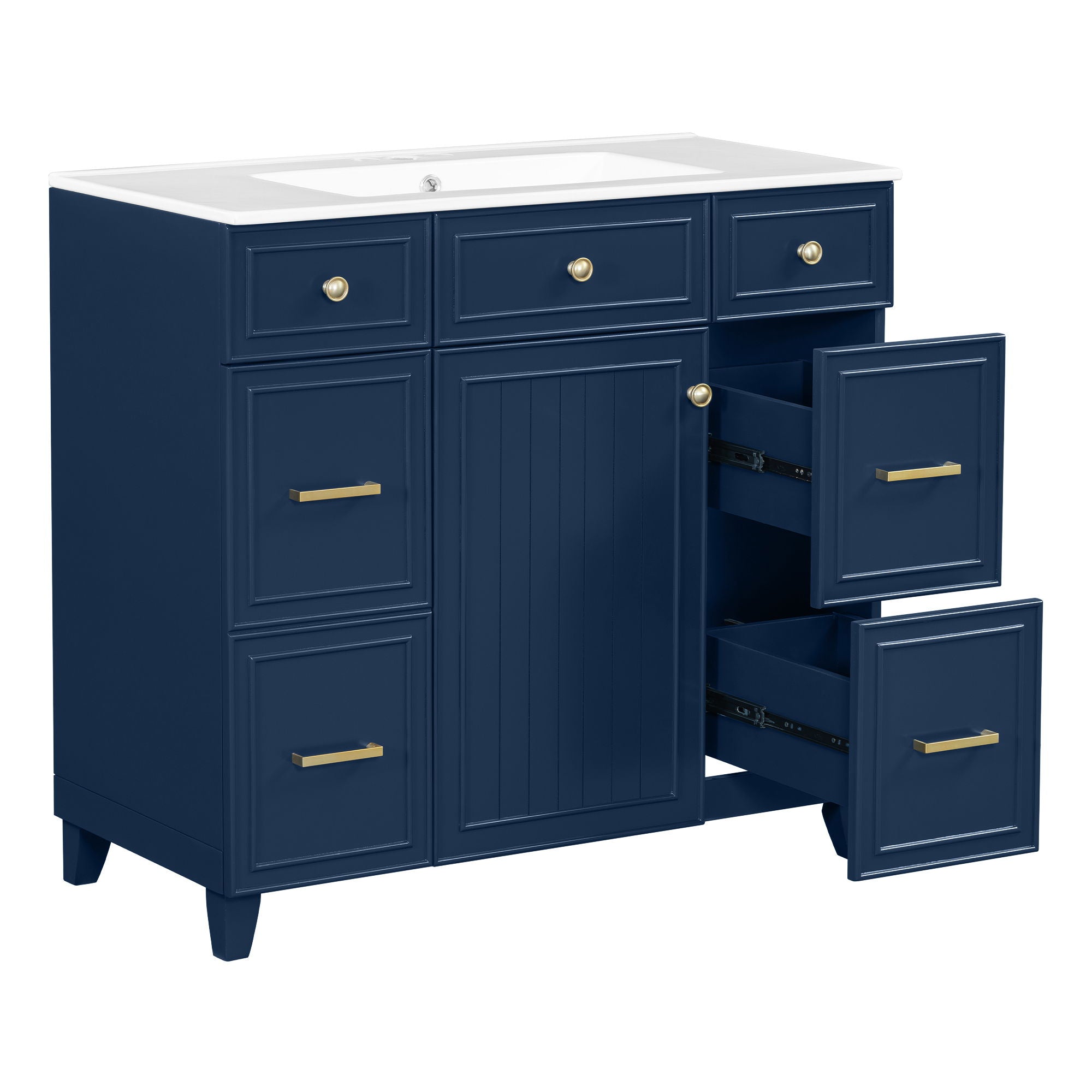 Bathroom Vanity With Ceramic Sink, Soft Close Doors, Adjustable Shelves