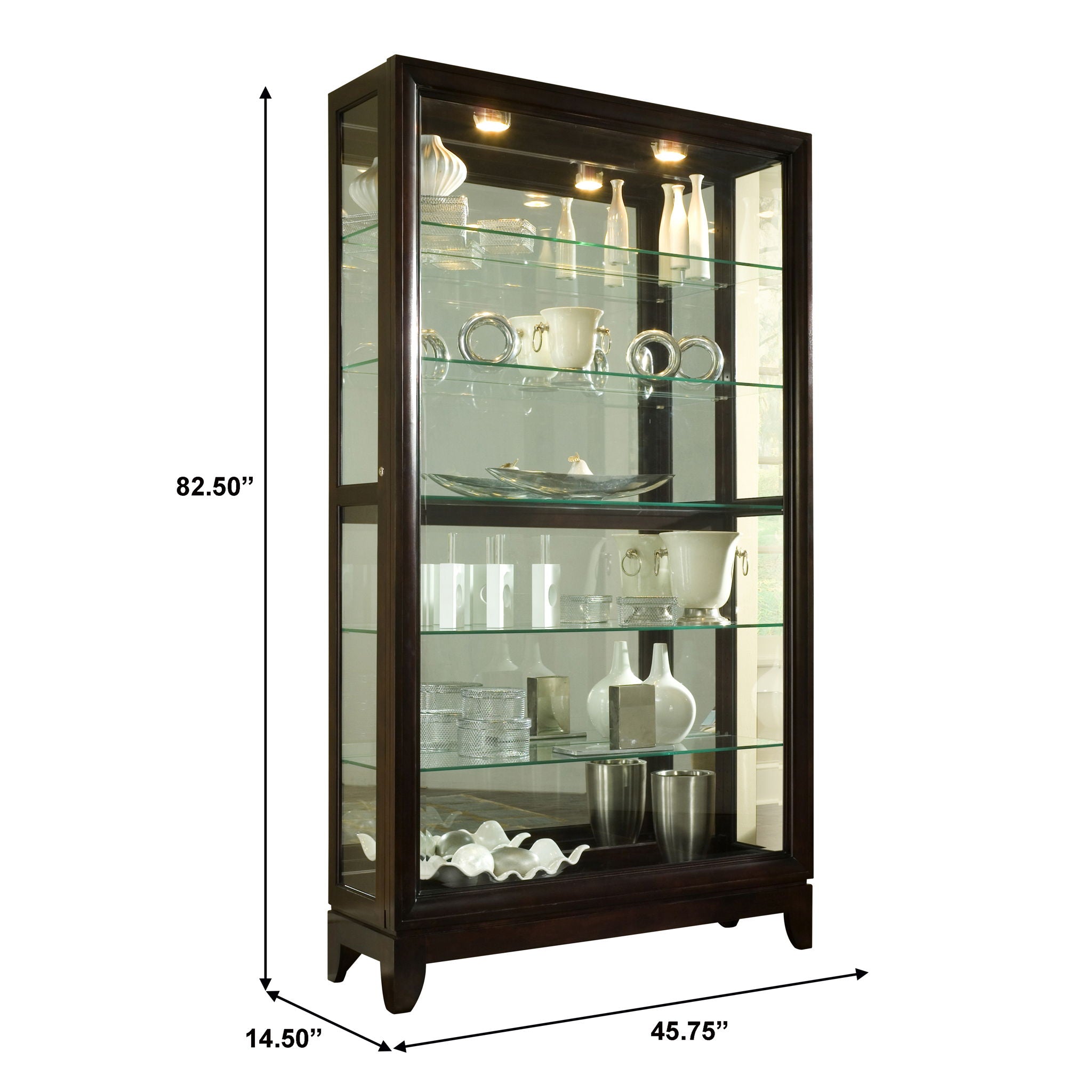 PFC Curios - Sliding Door 5 Shelf Curio Cabinet - Deep Brown