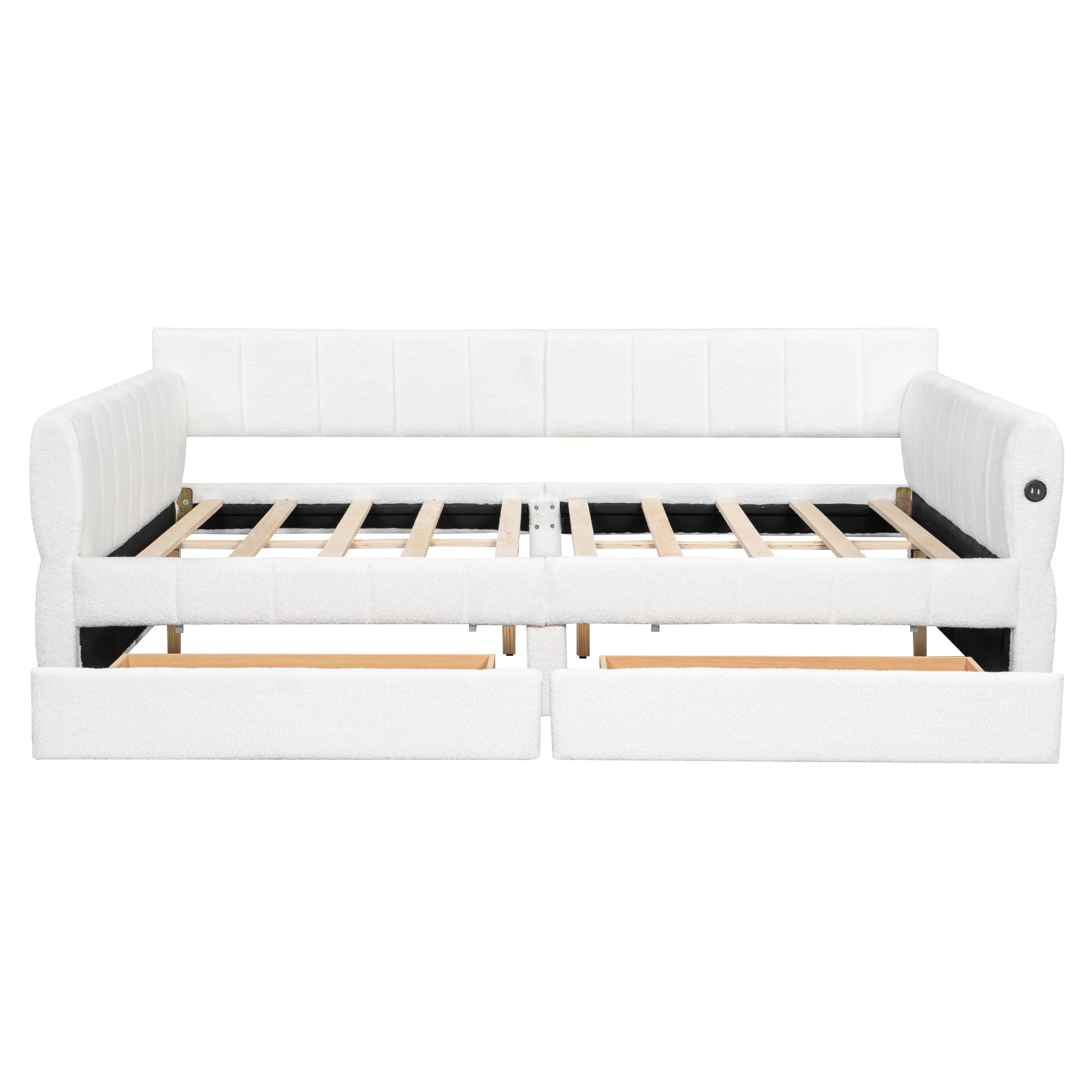 Queen Upholstered Platform Bed With USB Charging And 2 Storage Drawers - White