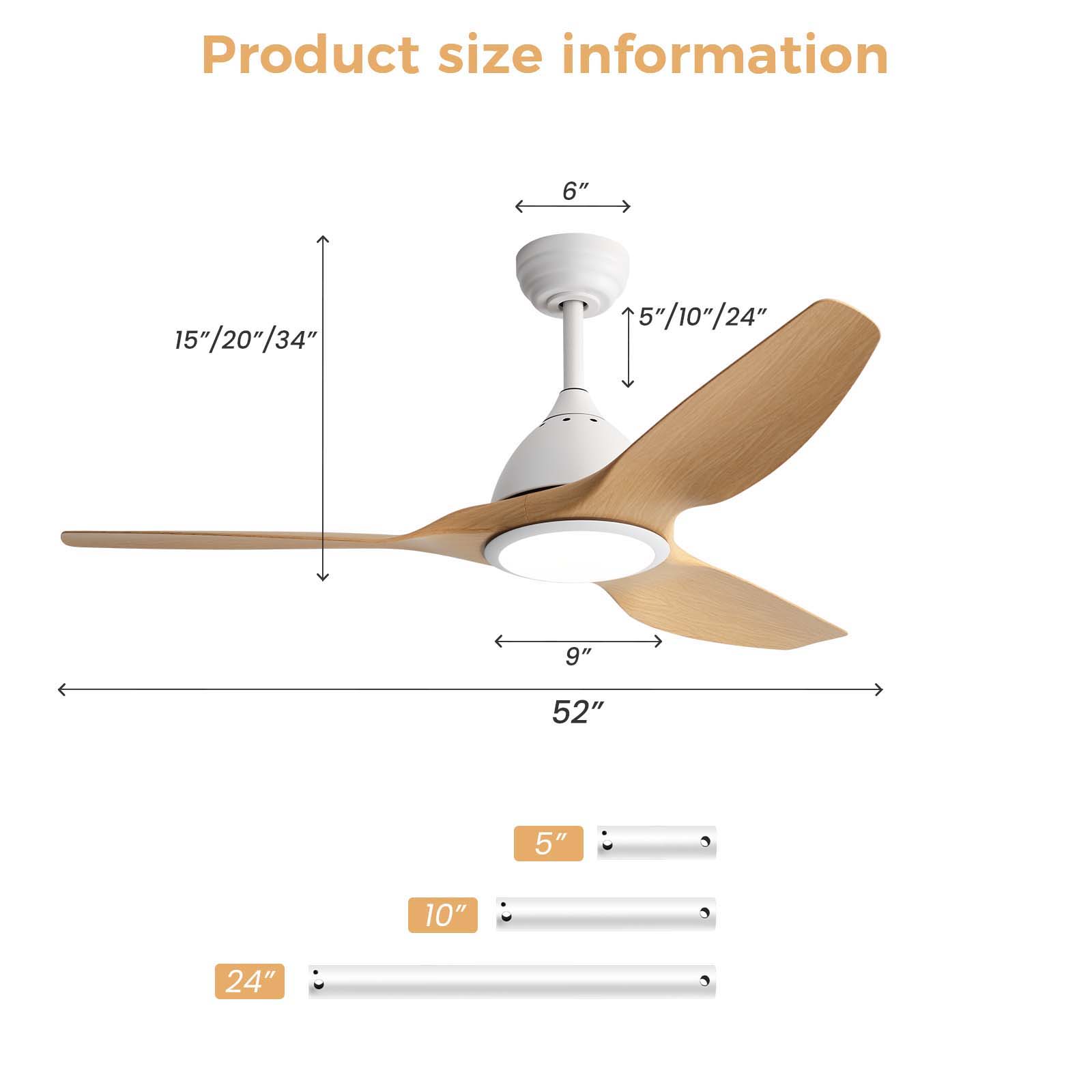 Bredoom Ceiling Fan With Remote Control And LED Light, Blades, Reversible DC Motor For Indoor / Outdoor Use