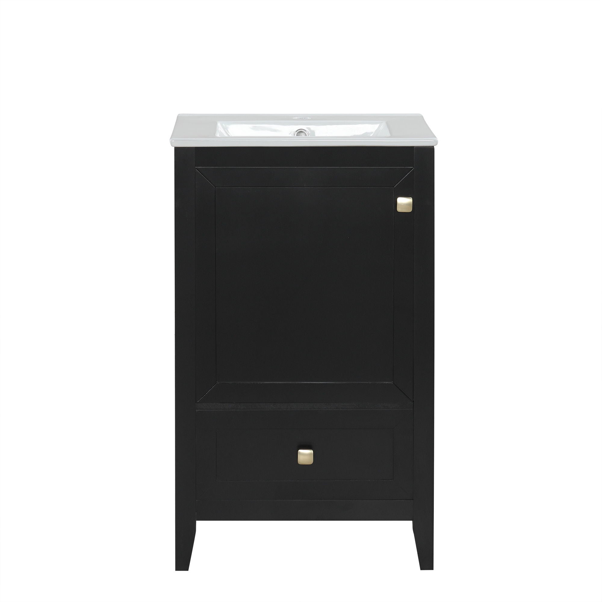 20" Bathroom Vanity With Sink Cabinet With Soft Closing Door, Drawer & Storage Rack - Black