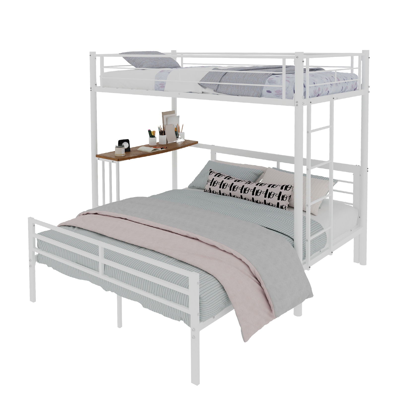 Bunk Bed With Built In Desk & Guardrail Frame