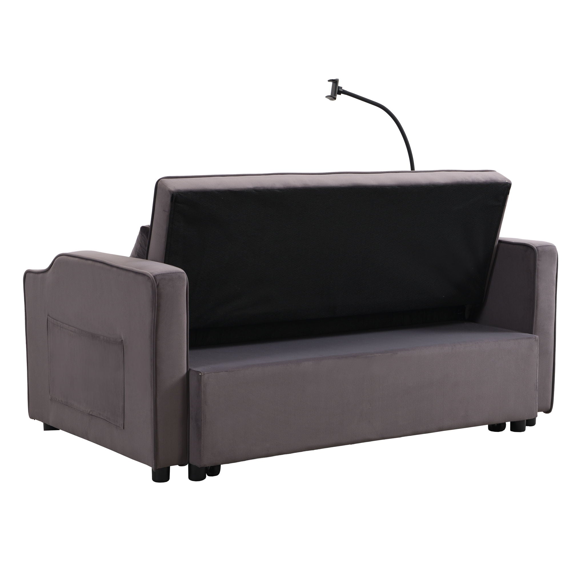 Modern Loveseat With Pullout Bed, Adjustable Reclining Backrest
