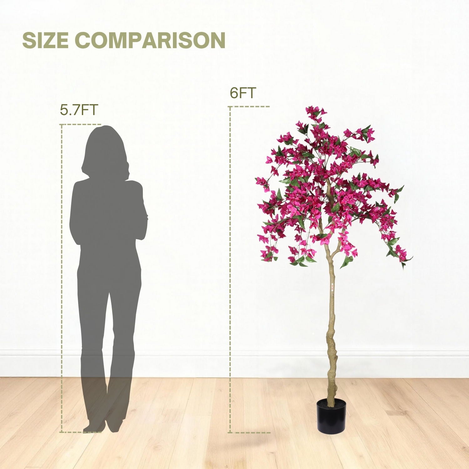 Artificial Bougainvillea Tree, Realistic Faux Potted Plant For Indoor Home Decor - Dark Pink / Green Leaves
