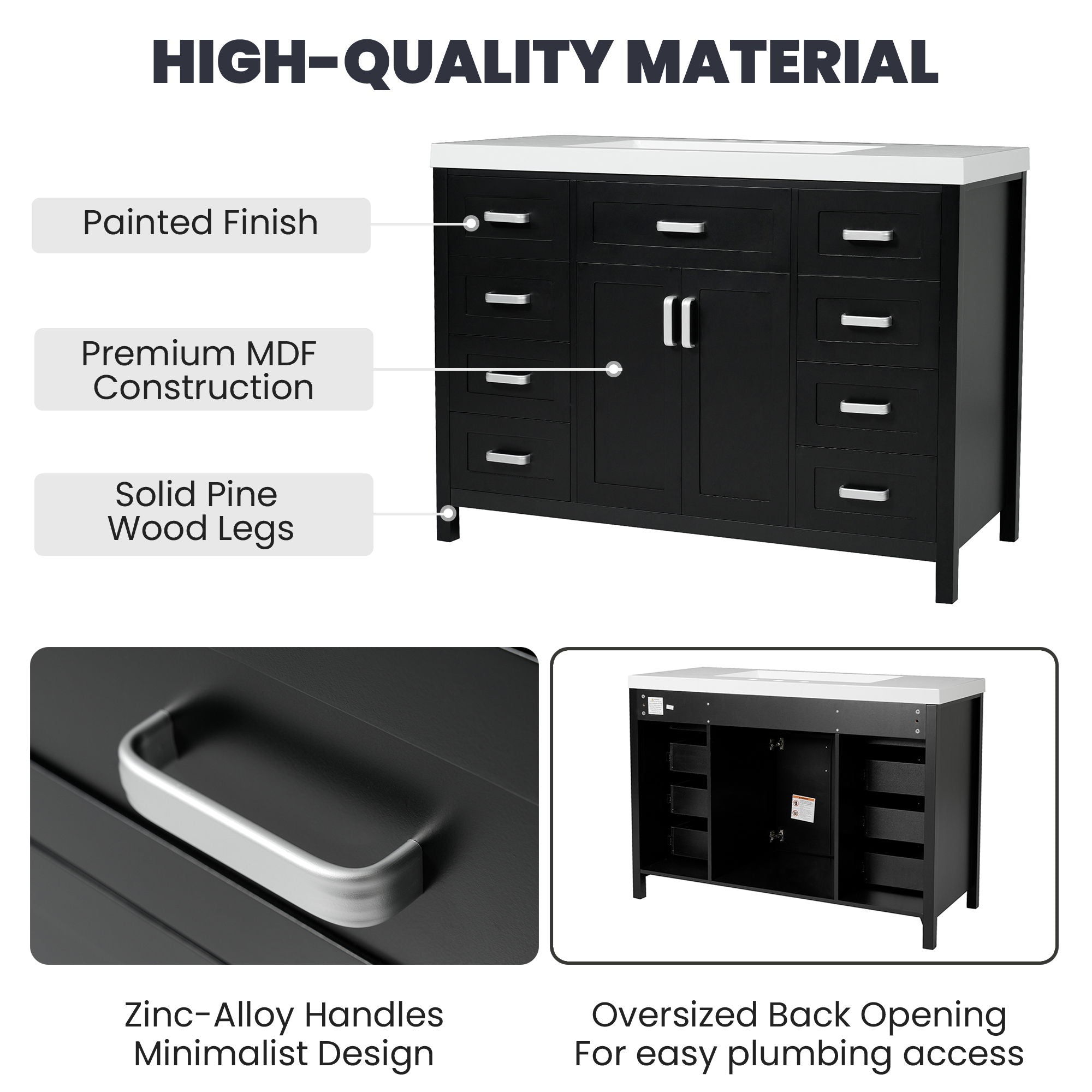 Bathroom Vanity With Sink, 2 Doors 8 Drawers, Soft Close System, Classic Design