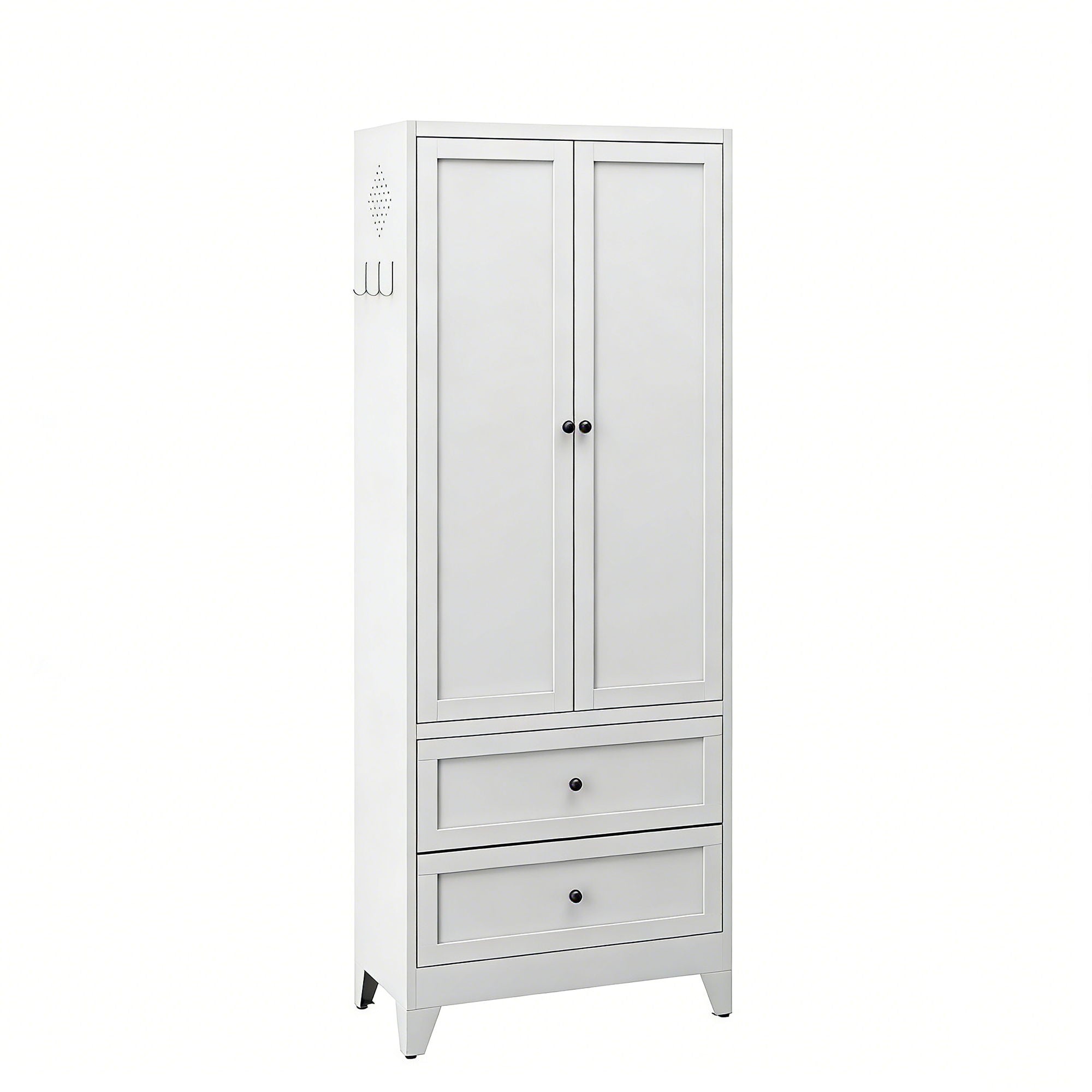 Pantry Cabinet With 2 Drawers, Adjustable Shelves, Freestanding Kitchen Storage Organizer - White