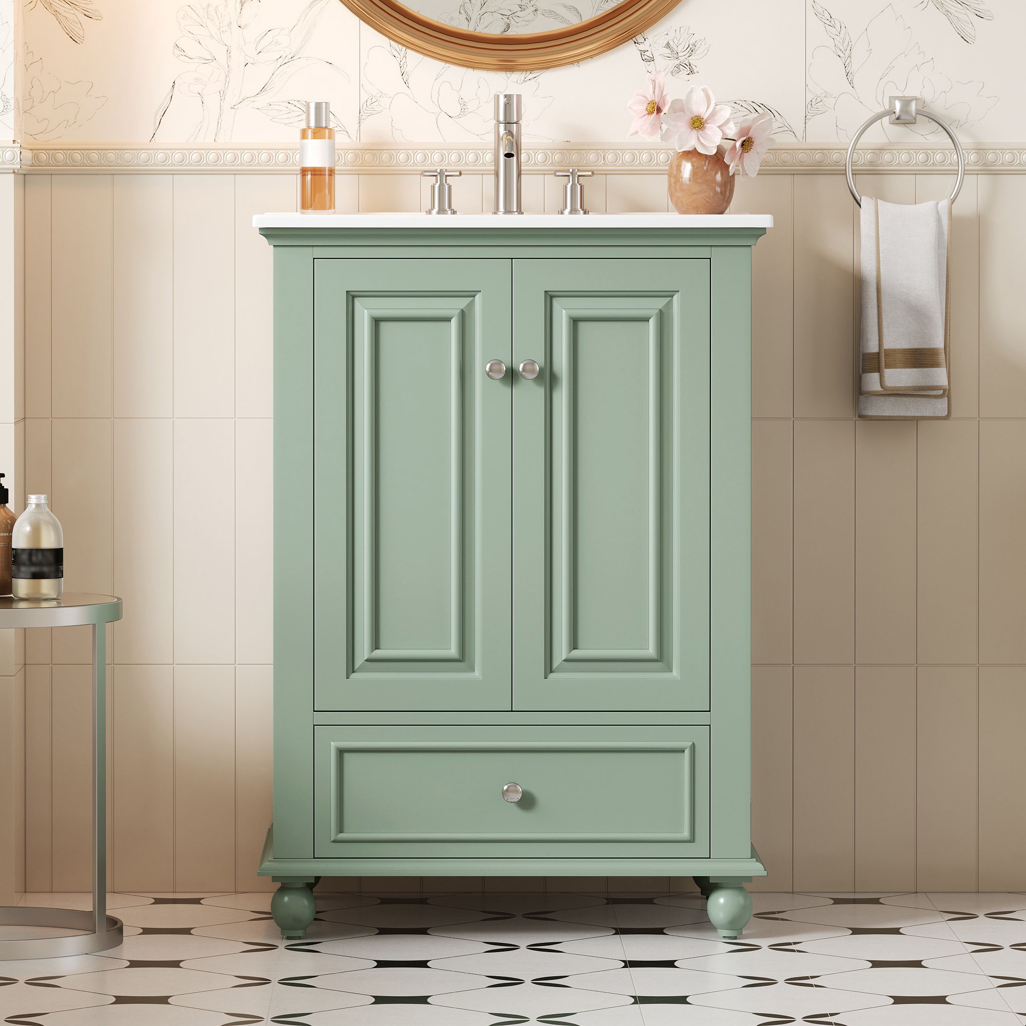 Modern Bathroom Vanity With Sink, Cabinet With Drawer And Dividers, Rectangular Storage Unit