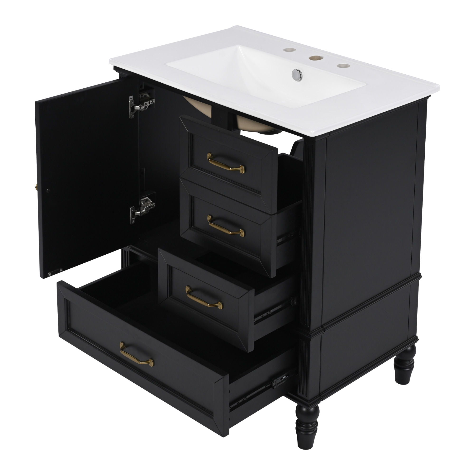 30" Bathroom Vanity With Sink, 3 Drawers, Adjustable Feet
