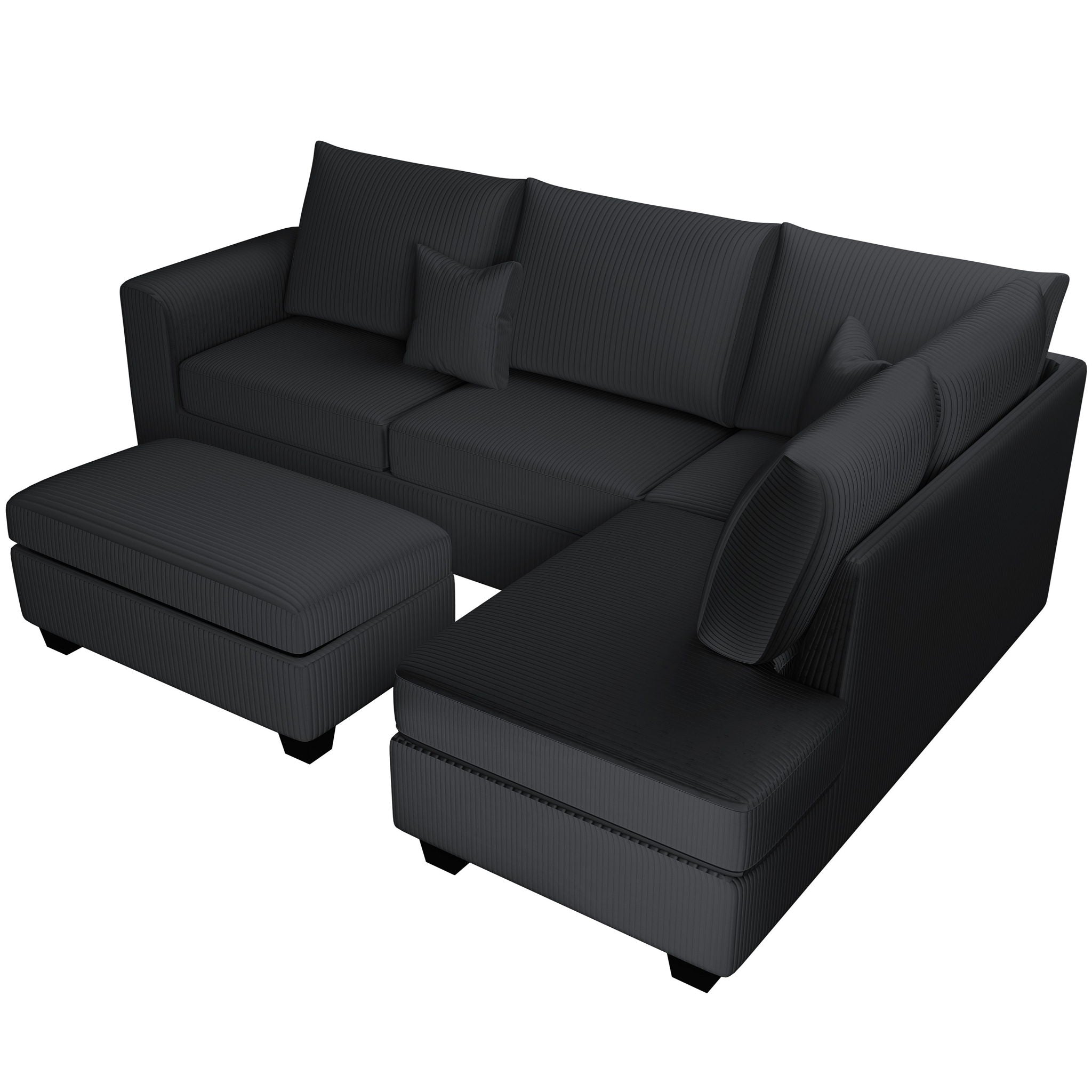 Modern Style Sectional Set With USB Port, Storage Ottoman