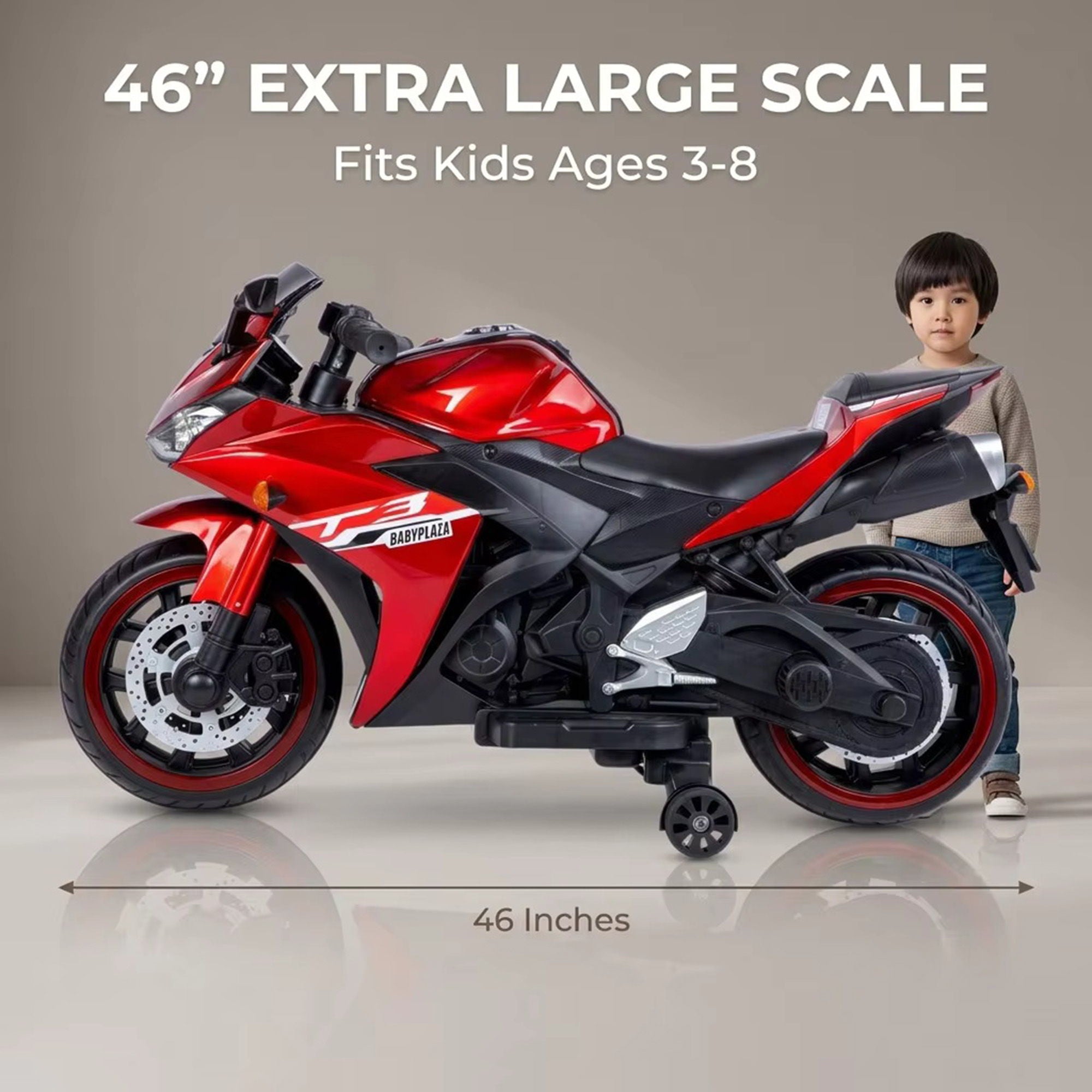 Kids 12V Motorcycle With Training Wheels, Manual Throttle, And Lighting Wheels For Boys And Girls Ages 3-6 - Red