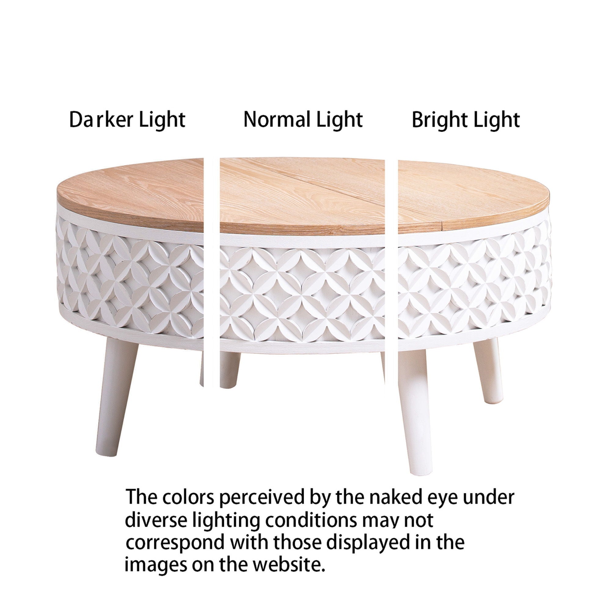 Round Coffee Table With Storage - White / Light Oak