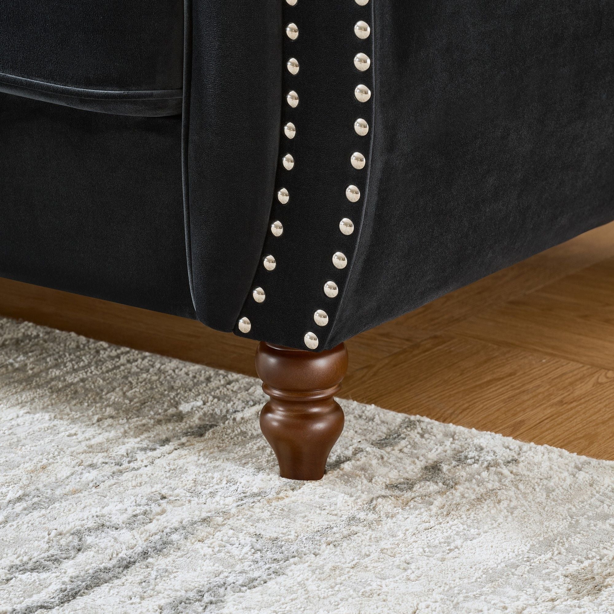 Chesterfield Upholstery Fabric Sofa With Roll Armrest & Nailhead