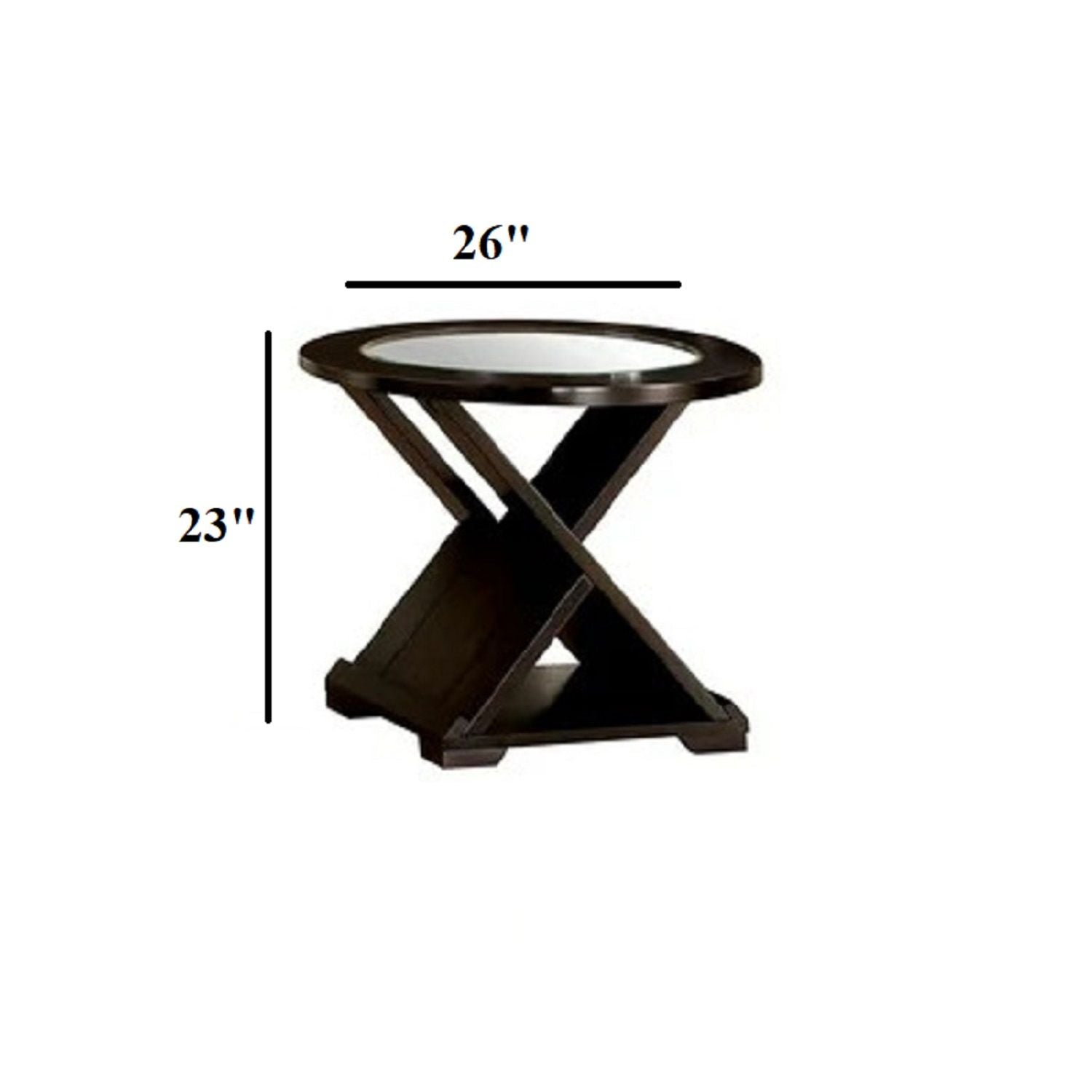 Coffee Table With Cross Design Base, Beveled Glass Top - Espresso