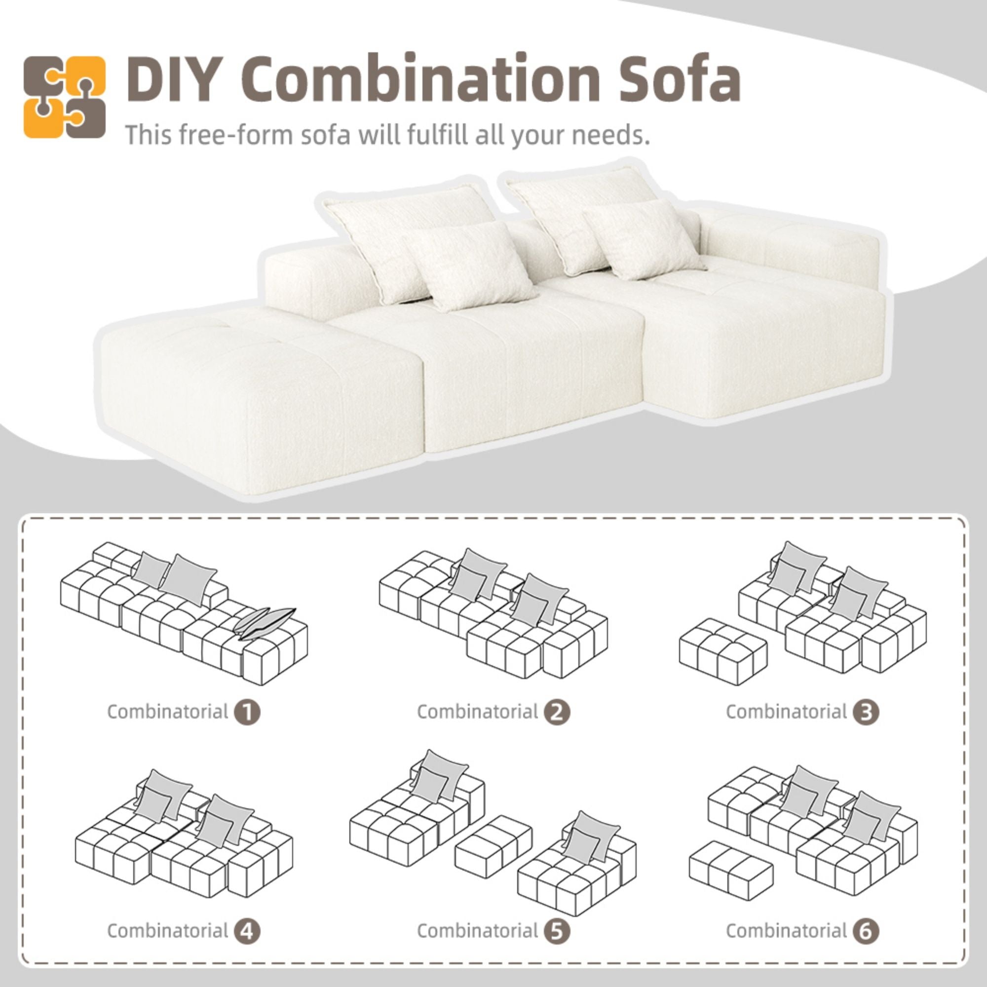 Modern Oversized Diy Combination Modular Sectional Sofa With Pillows