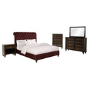 Devon  Bedroom Set Wine Red and Dark Oak