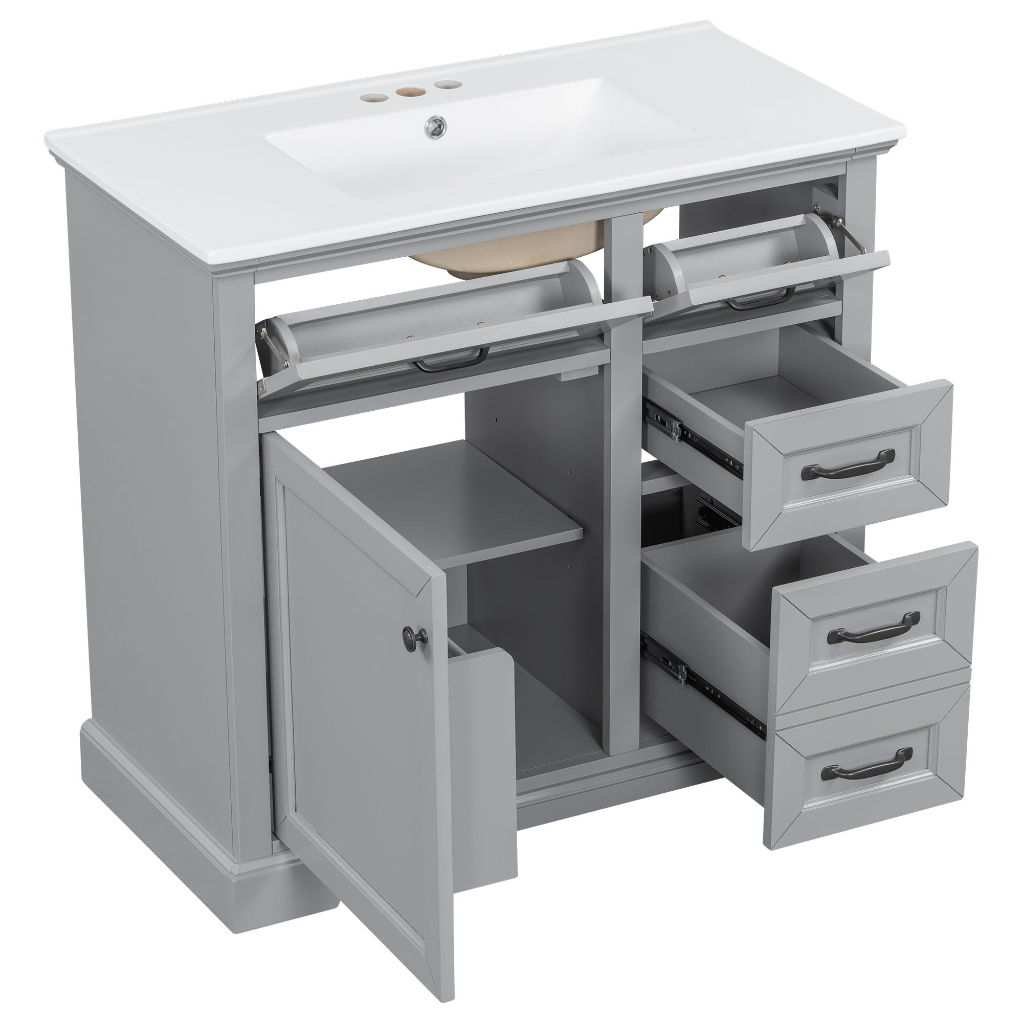 36" Bathroom Vanity With Sink, 2 Tip-Out Drawers, Soft Close Hinges