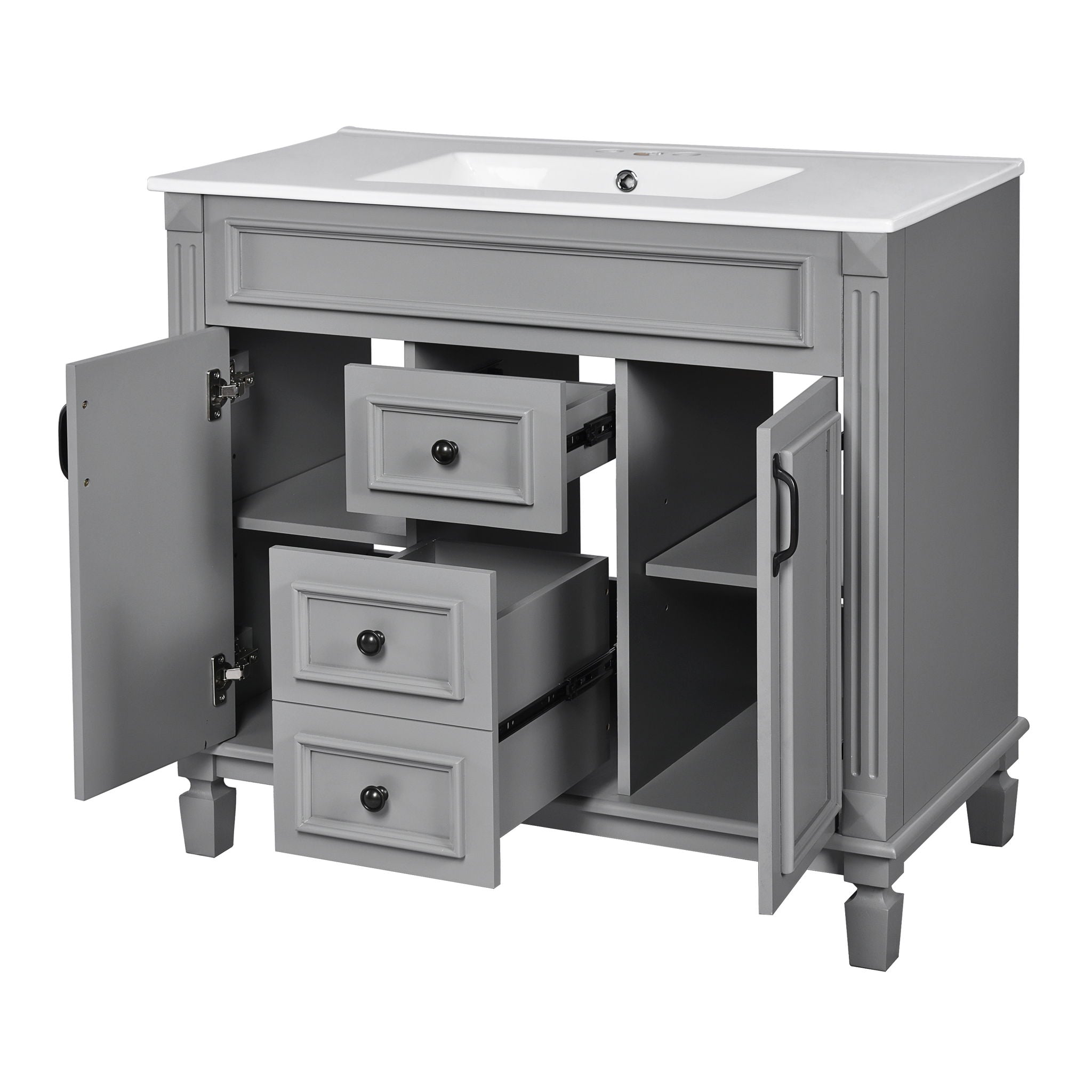 Bathroom Vanity With Top Sink, Mirror Cabinet, 2 Soft Closing Doors & 2 Drawers