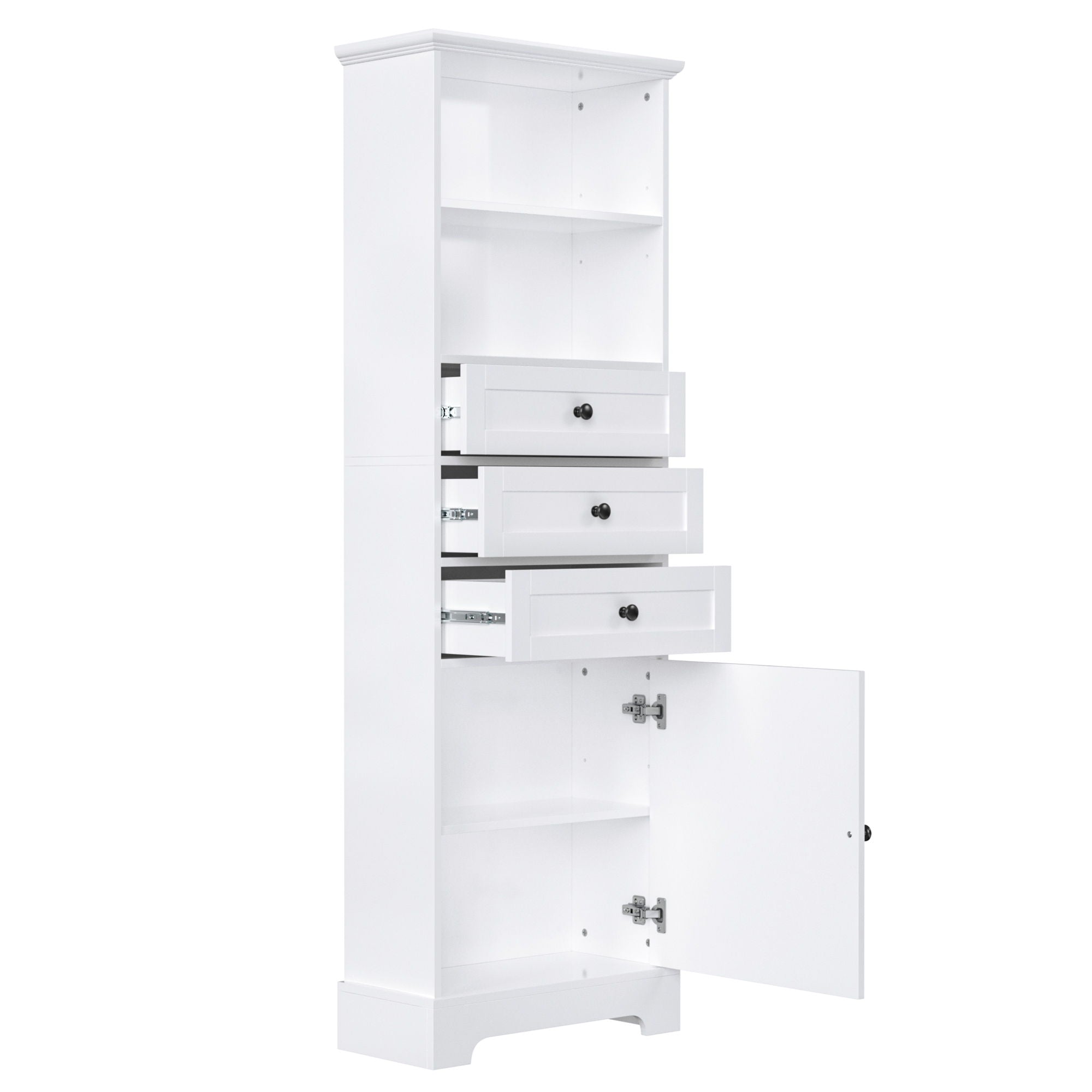 Tall Storage Cabinet With 3 Drawers And Adjustable Shelves For Bathroom