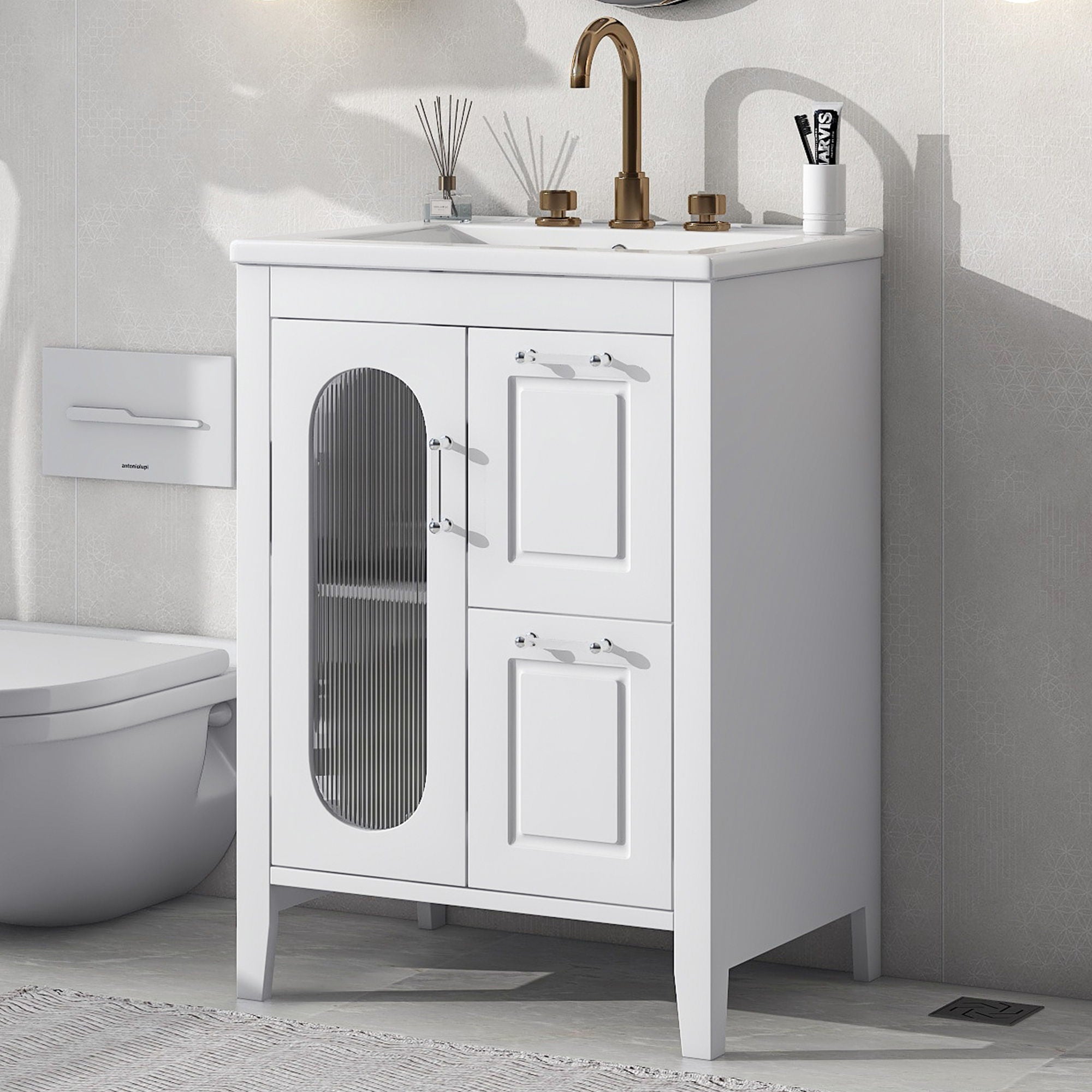 Modern Bathroom Vanity With Sink, Cabinet With 2 Drawers And Door, Adjustable Shelf