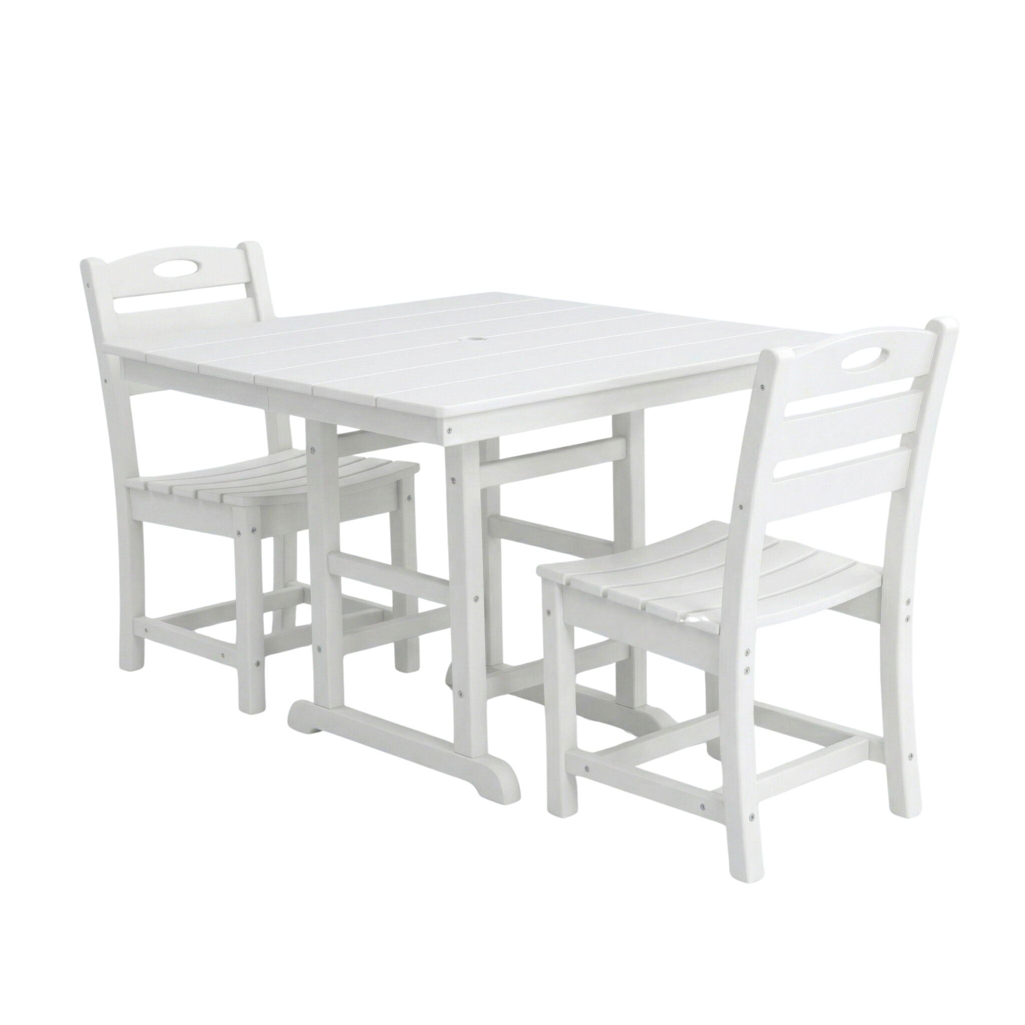 Outdoor Patio Dining Set, Square Table With Umbrella Hole And Armless Chairs