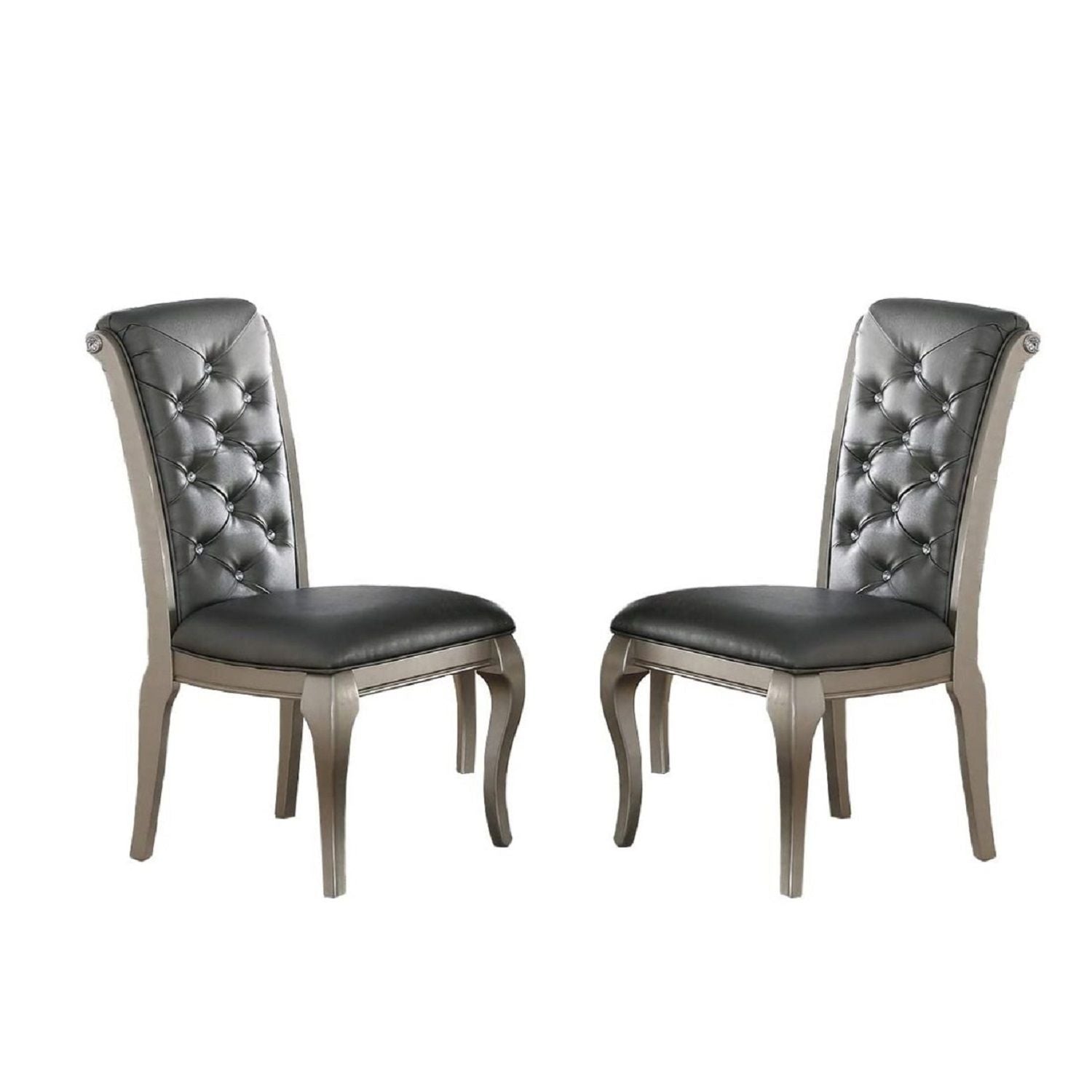 Rectangle Dining Table With Glass Top And 6 Tufted Back Chairs - Gray / Silver