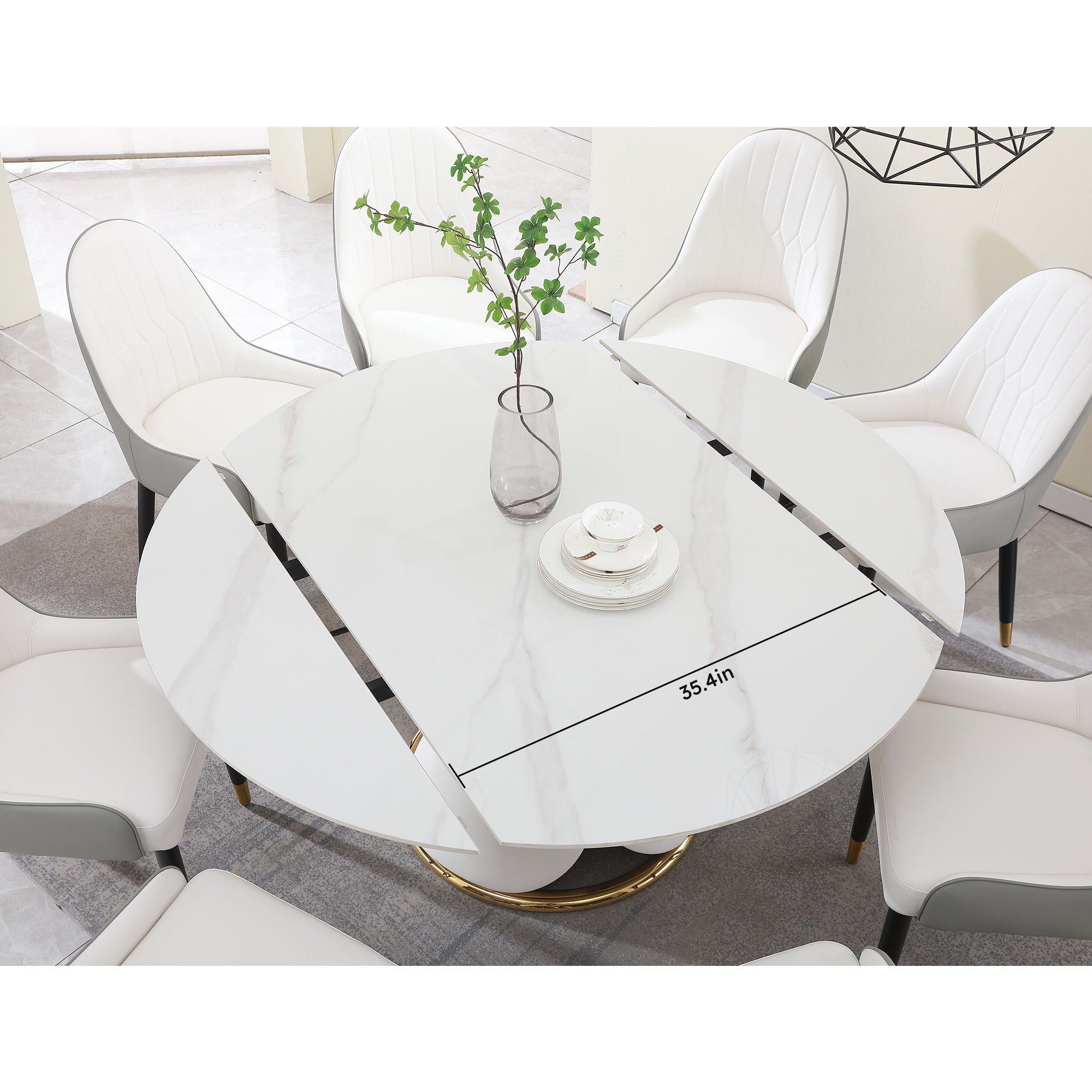 Fashion Modern Sintered Stone Dining Table With Retractable Function And Chairs