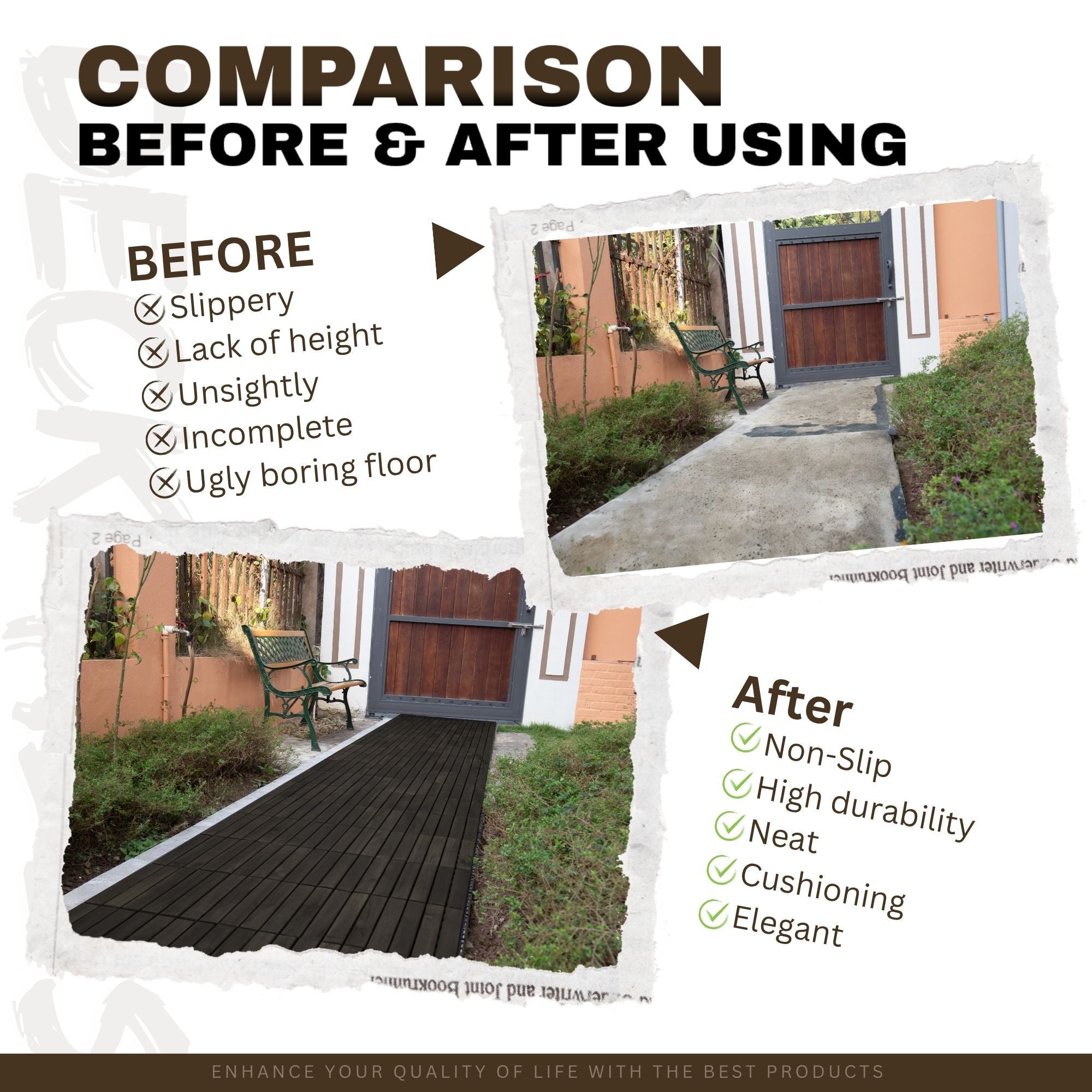 Acacia Hardwood Interlocking Deck Tiles, Striped Pattern