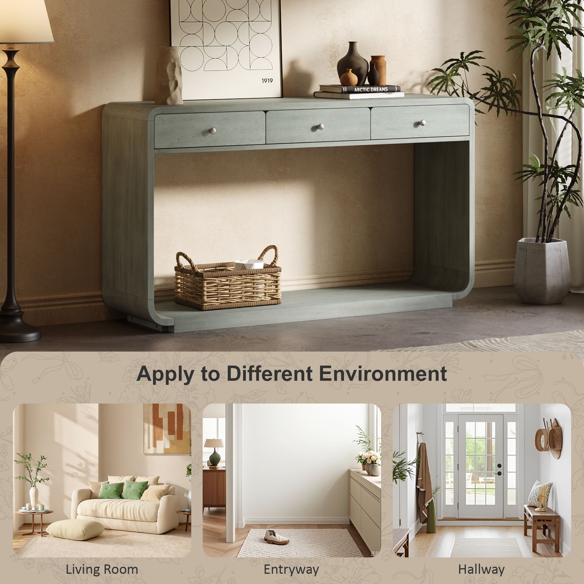 onsole Table With 3 Drawers And Display Shelf