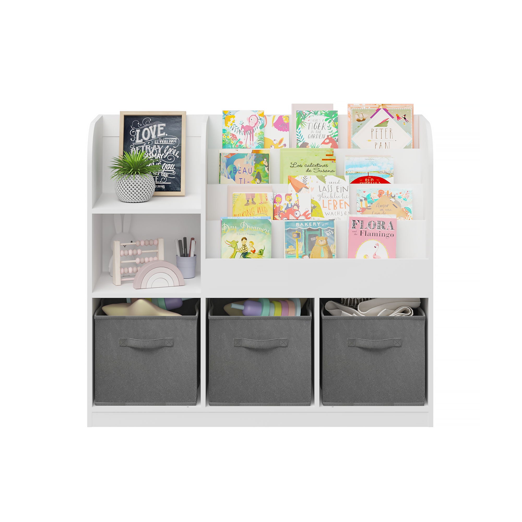 Bookcase And Bookshelf With 3 Collapsible Drawers, Multifunctional Display Stand