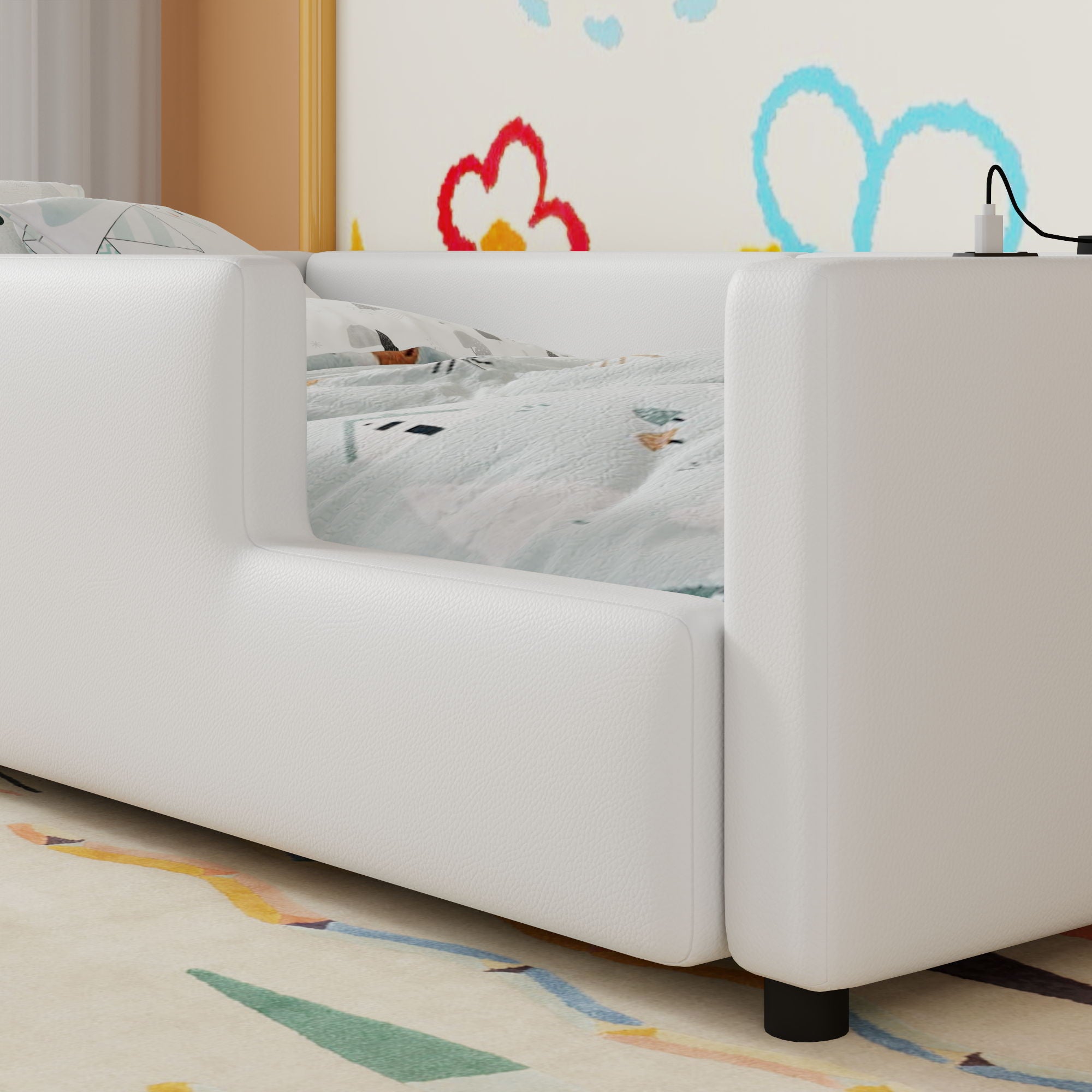 Platform Bed With Guardrail And Charging Station