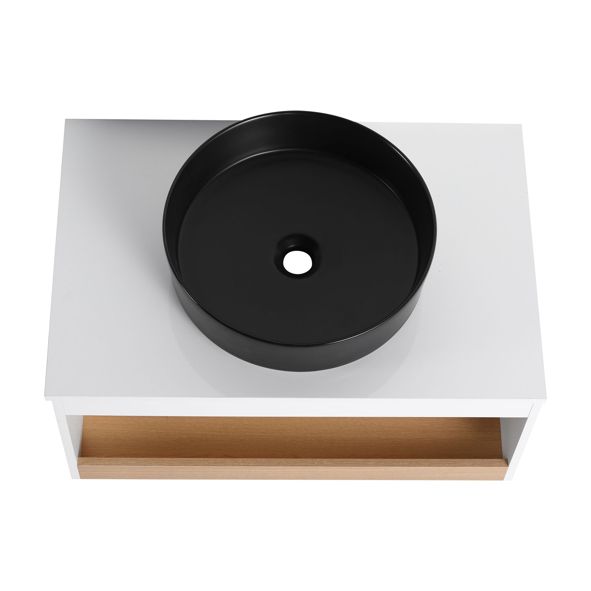 Floating Bathroom Vanity With Glossy Round Vessel Sink