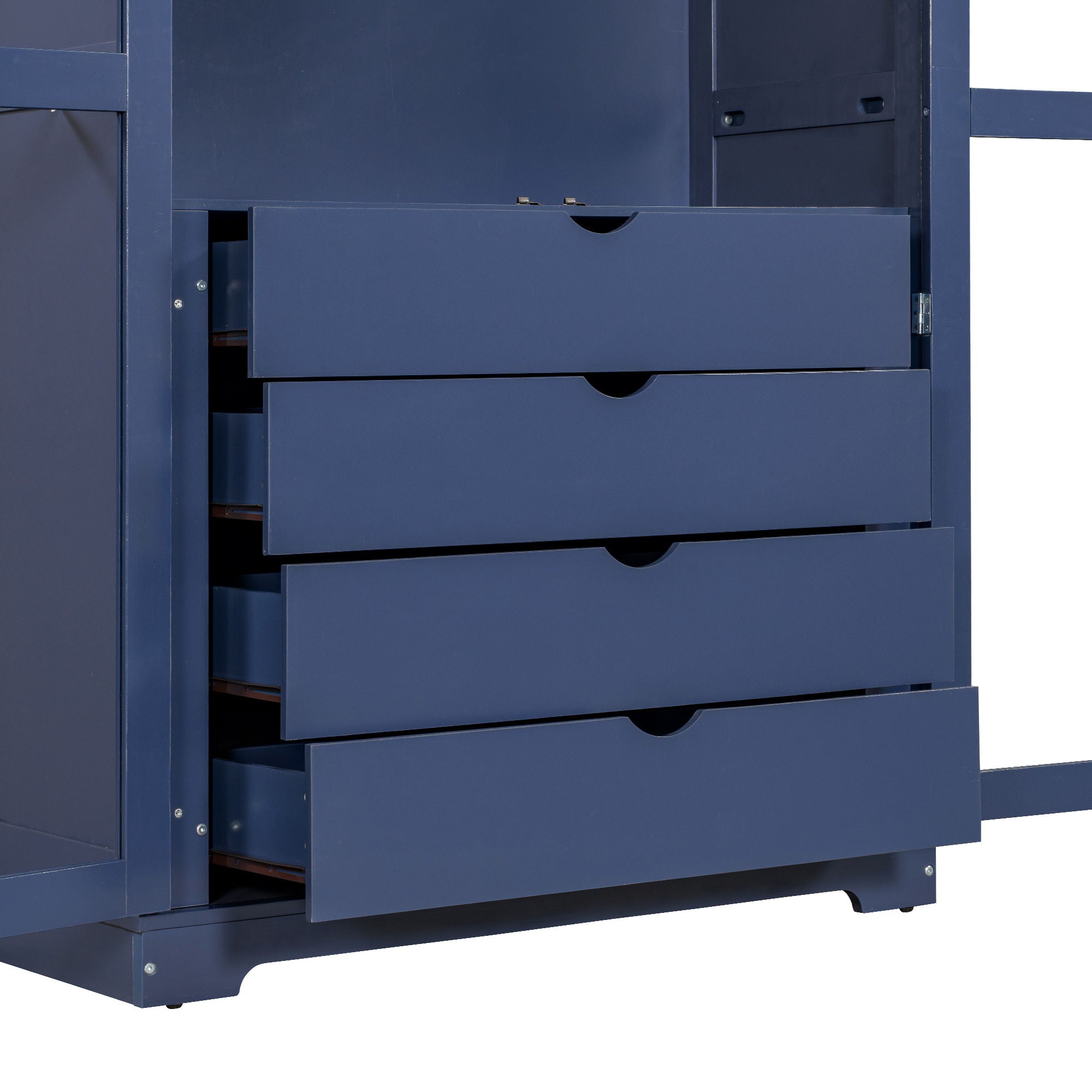 Kitchen Pantry, Freestanding Kitchen Storage Cabinet Display Cabinet With Glass Doors And 4 Built In Drawers For Living Room, Home Office - Blue